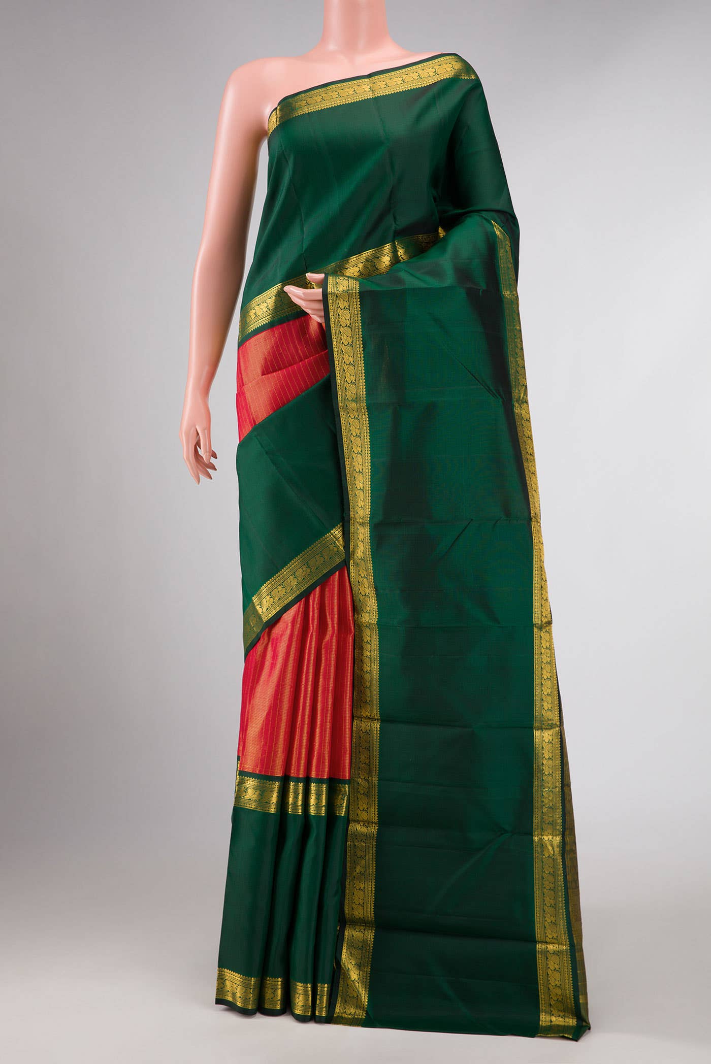 Pure Silk Pure Zari Orange Dual Tone Kanchipuram Saree