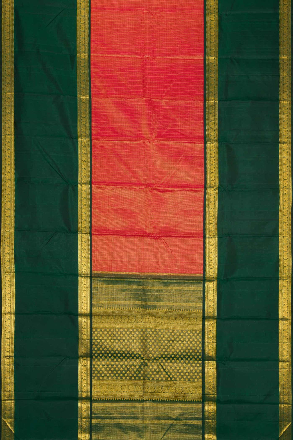 Pure Silk Pure Zari Orange Dual Tone Kanchipuram Saree