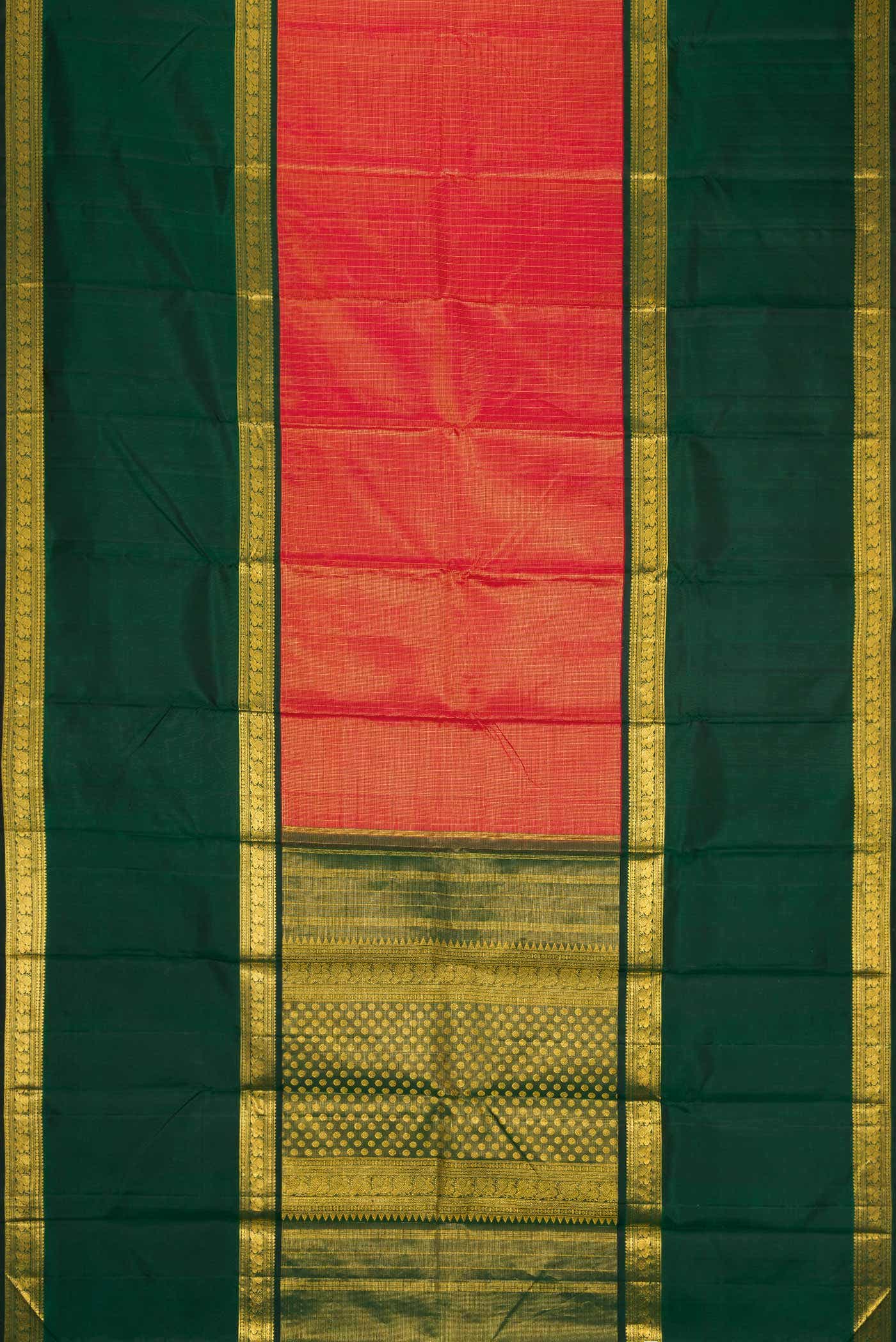 Pure Silk Pure Zari Orange Dual Tone Kanchipuram Saree