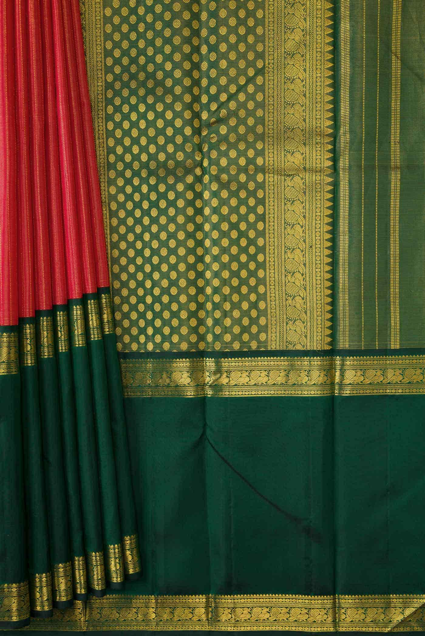 Pure Silk Pure Zari Orange Dual Tone Kanchipuram Saree