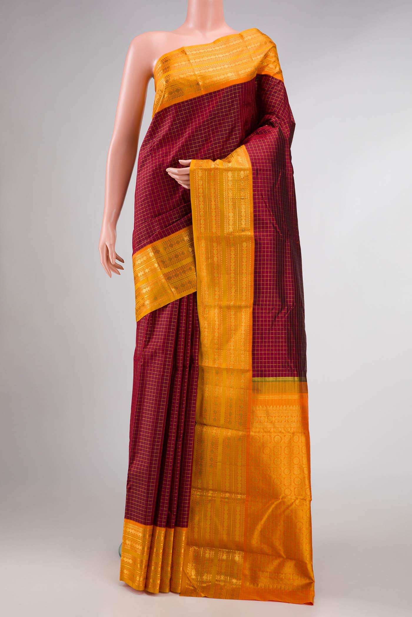 Pure Silk Pure Zari Maroon Dual Tone Kanchipuram Saree