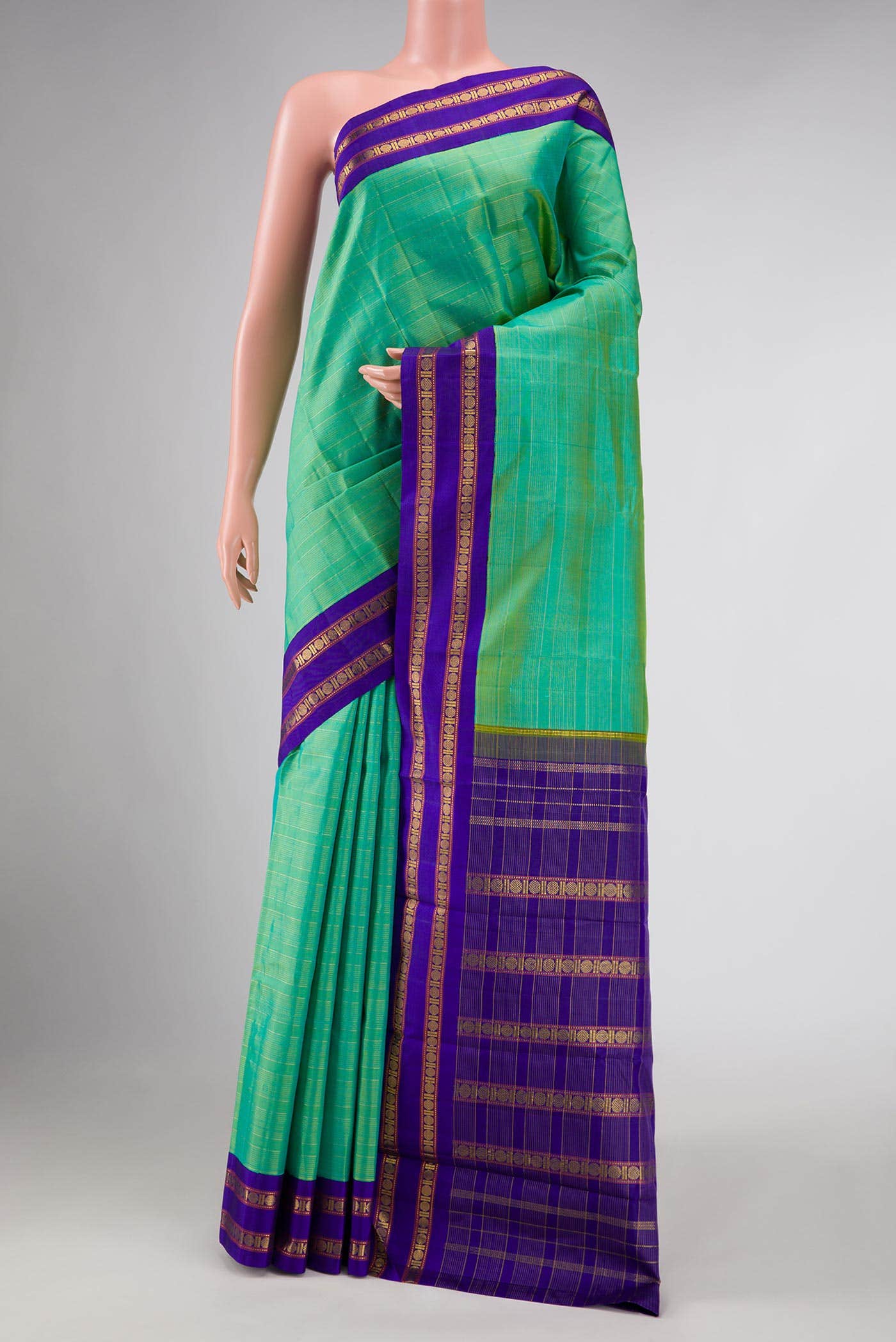 Pure Silk Pure Zari Sea Green Dual Tone Kanchipuram Saree