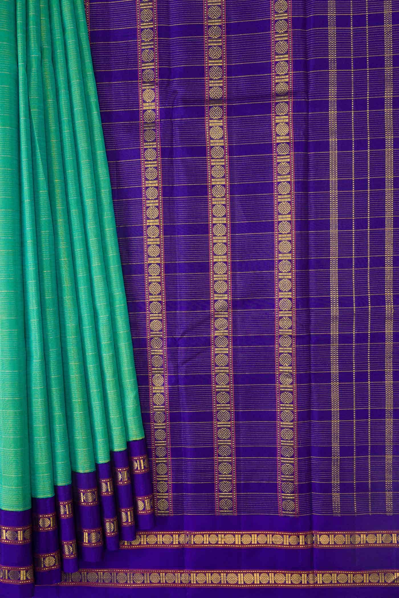 Pure Silk Pure Zari Sea Green Dual Tone Kanchipuram Saree