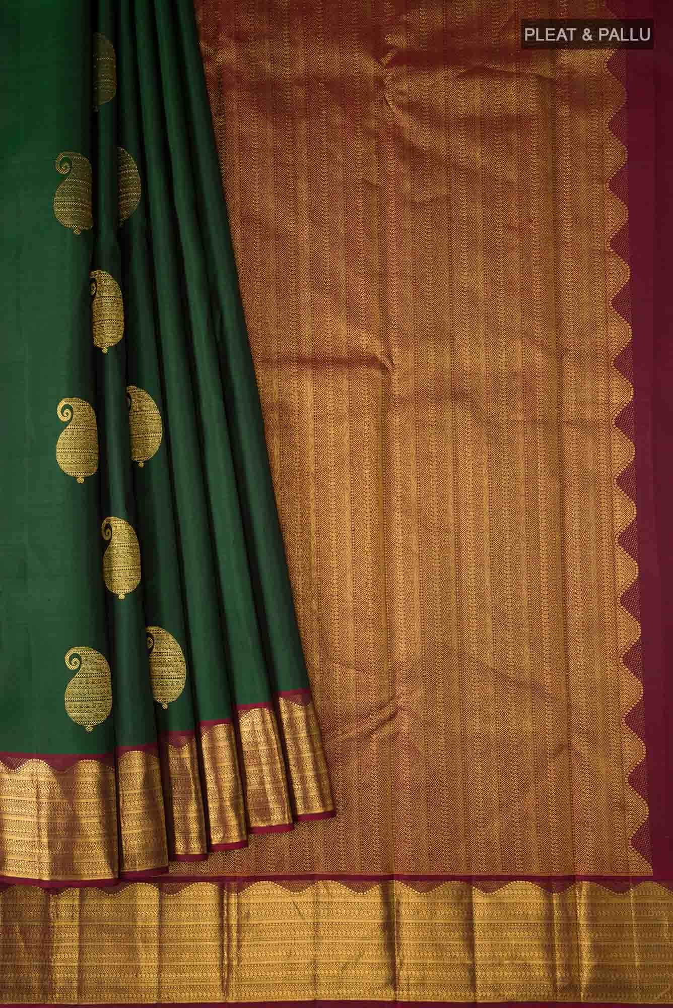 Bottle Green Kanchipuram Silk Saree