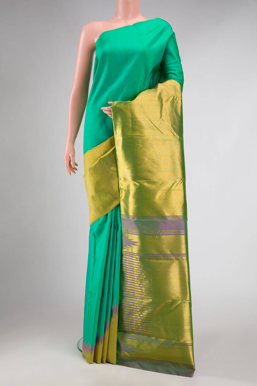 Pure Silk Pure Zari Green Dual Tone Kanchipuram Saree