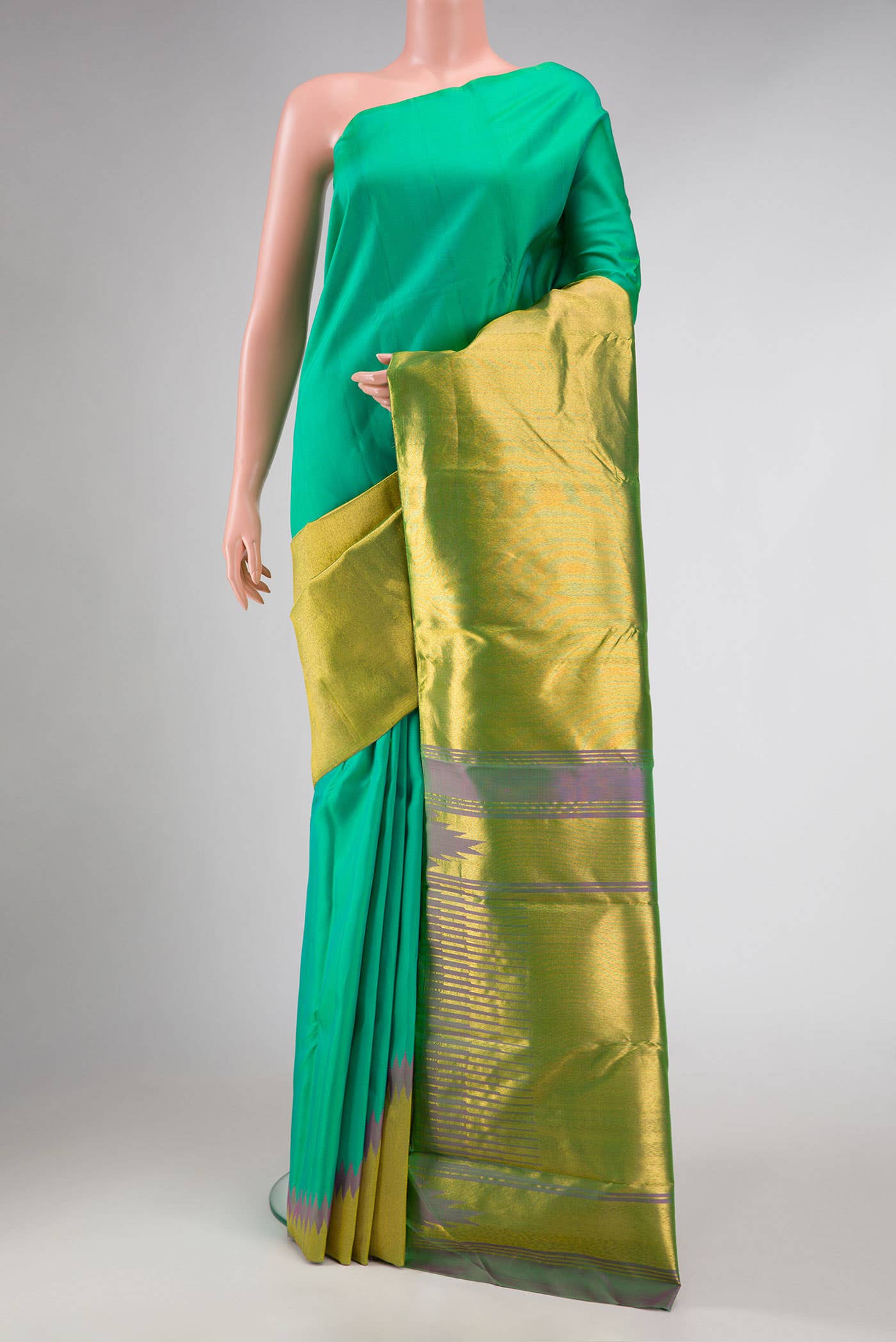 Pure Silk Pure Zari Green Dual Tone Kanchipuram Saree