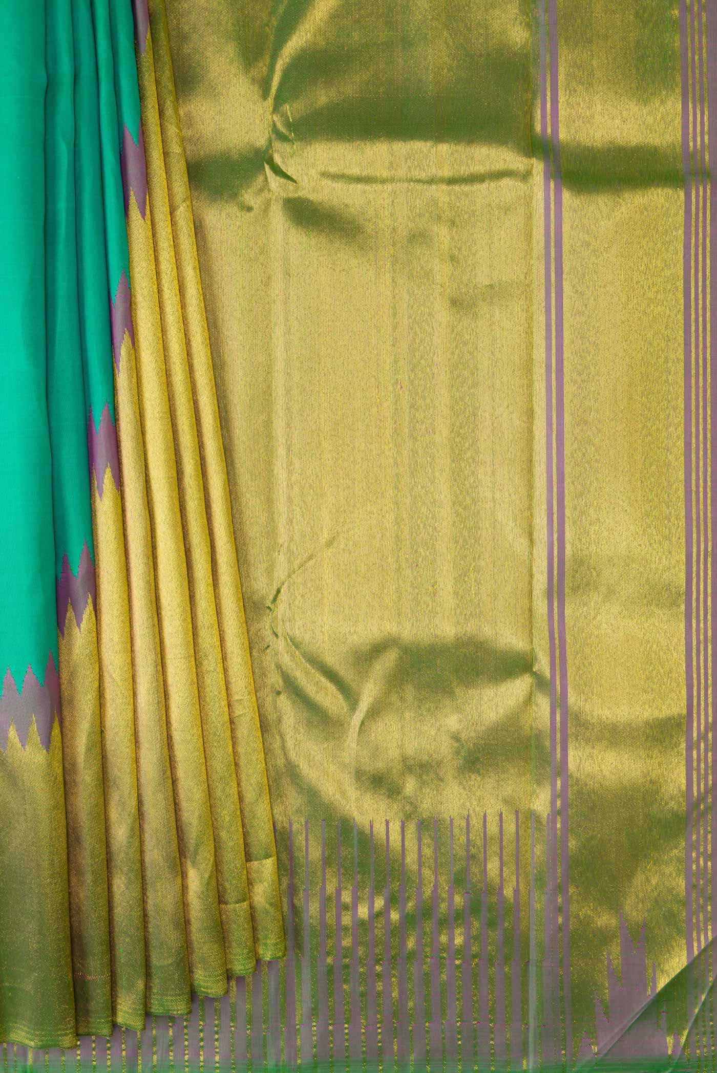Pure Silk Pure Zari Green Dual Tone Kanchipuram Saree