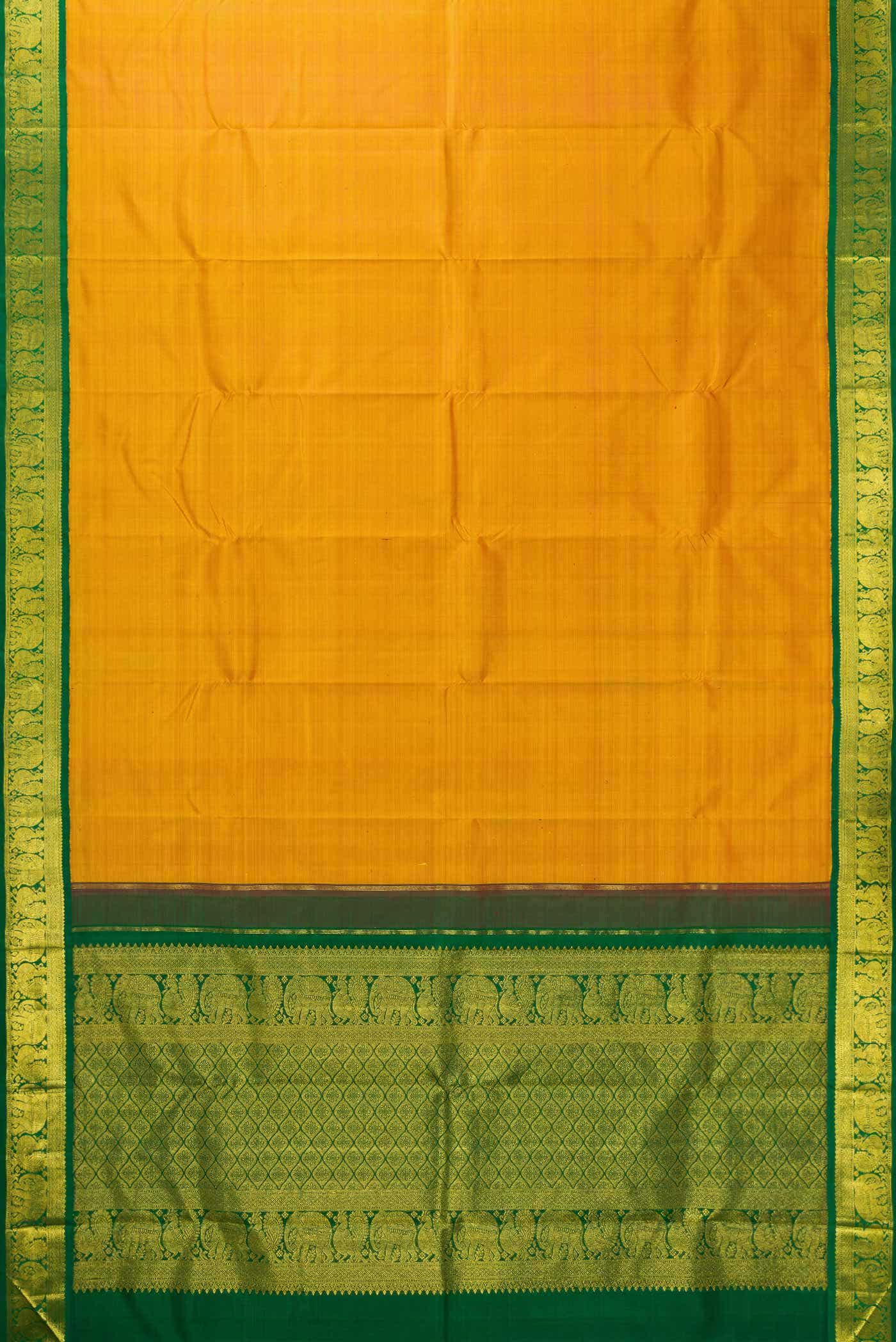 Pure Silk Pure Zari Mustard Dual Tone Kanchipuram Saree