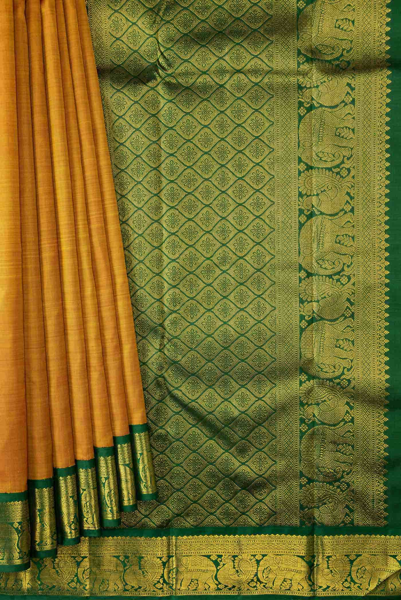 Pure Silk Pure Zari Mustard Dual Tone Kanchipuram Saree