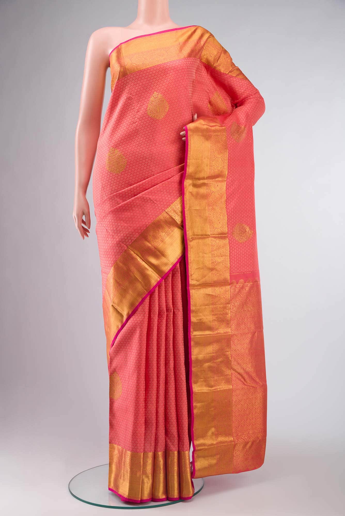 Coral Kanchipuram Silk Saree