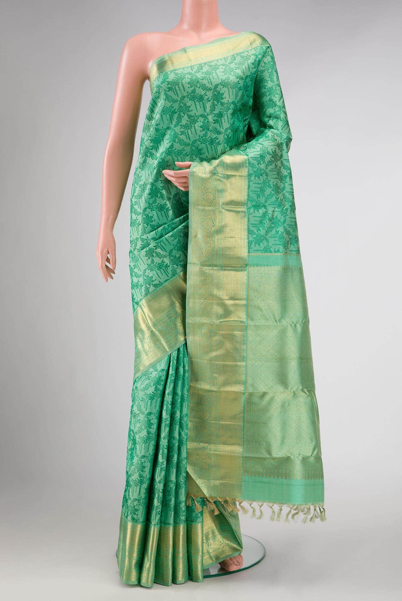 Pure Silk Pure Zari Green Dual Tone Kanchipuram Saree