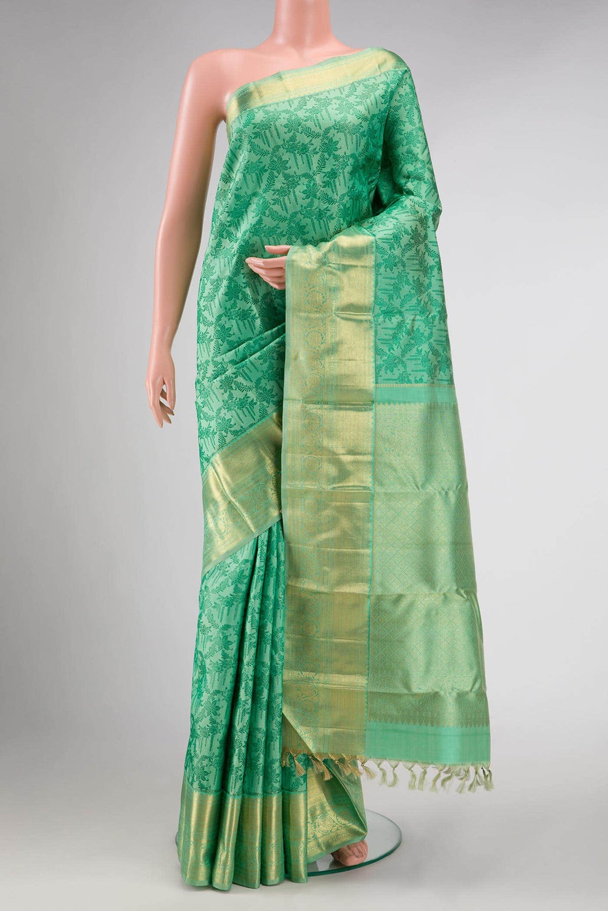 Pure Silk Pure Zari Green Dual Tone Kanchipuram Saree