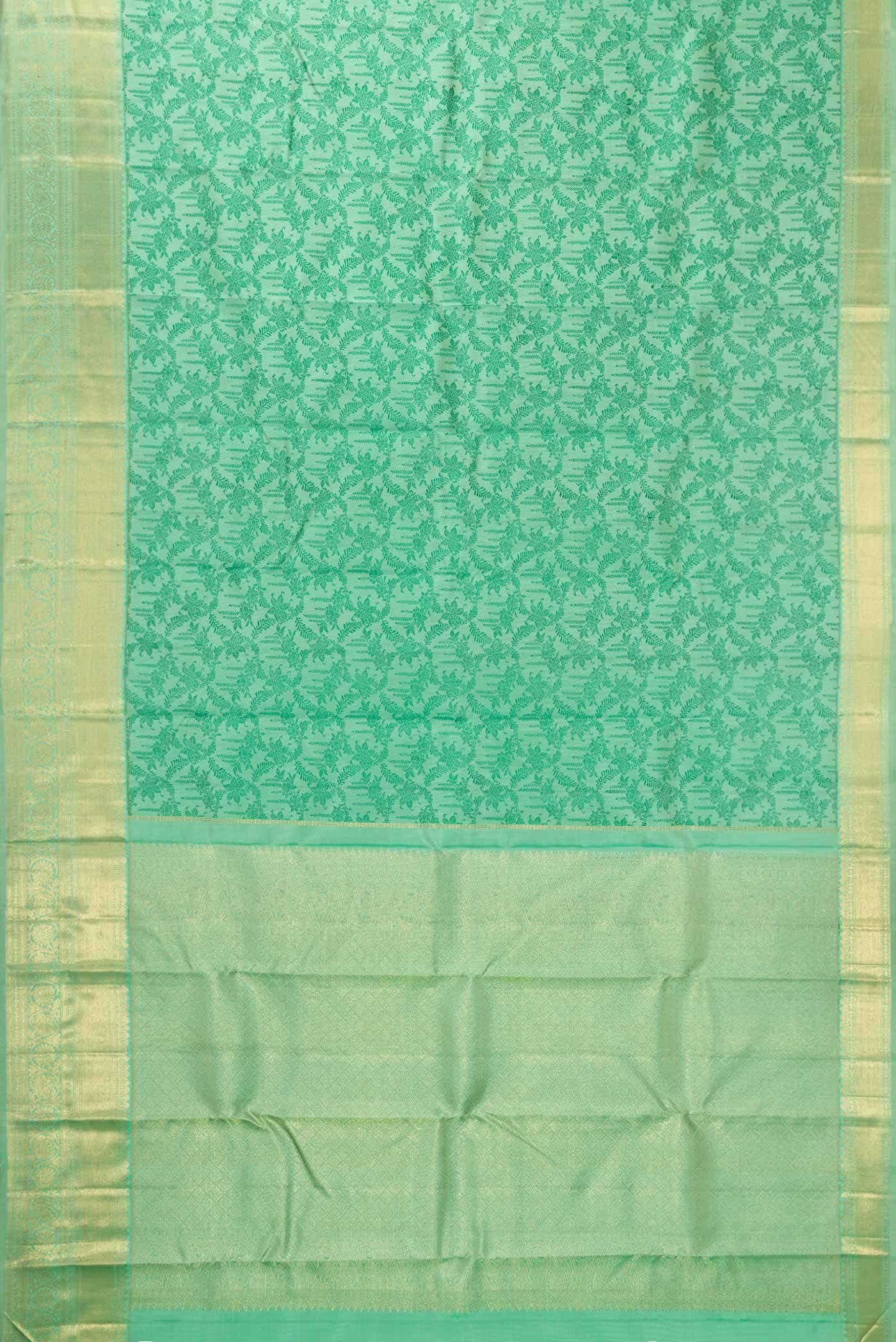 Pure Silk Pure Zari Green Dual Tone Kanchipuram Saree