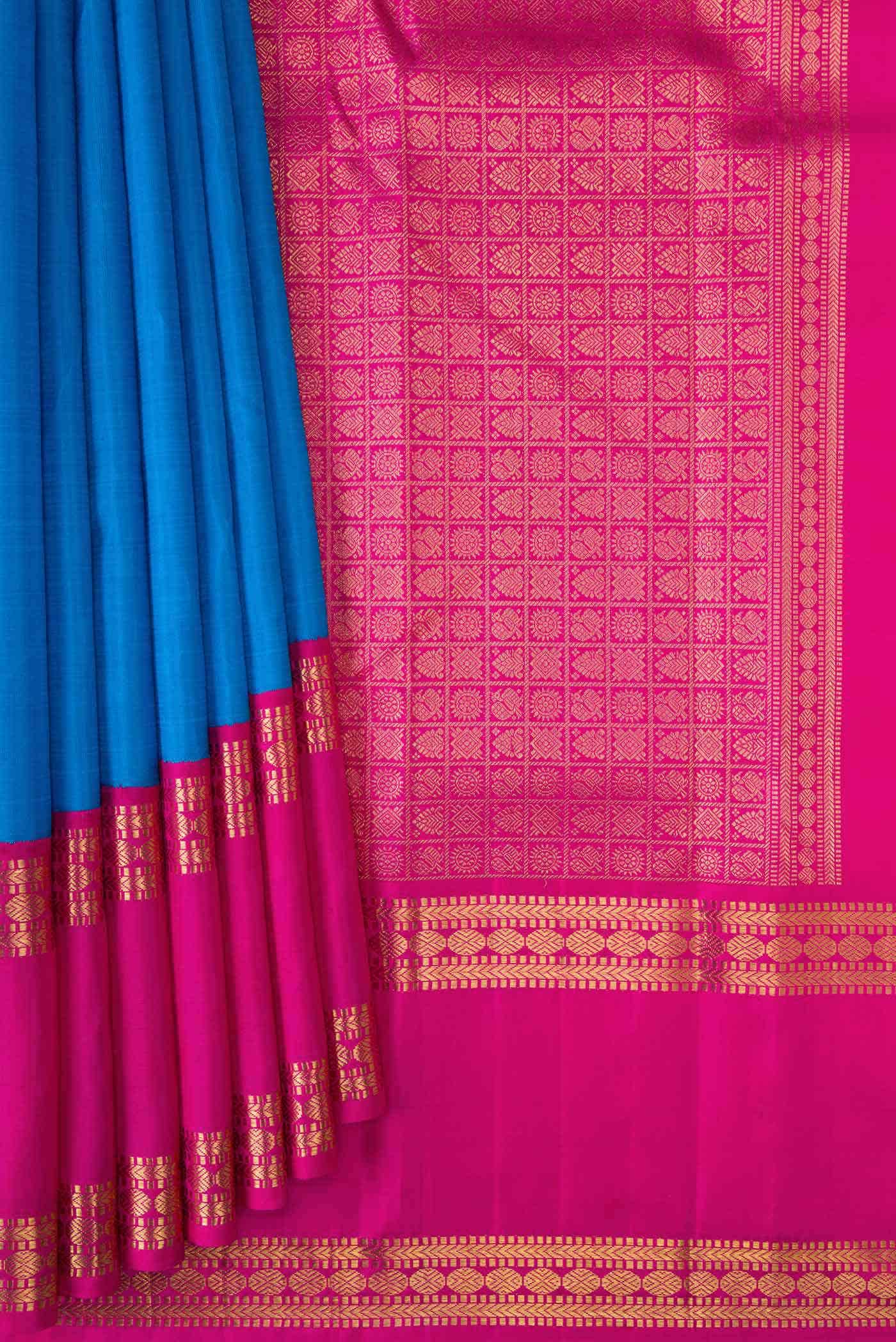 Pure Silk Pure Zari Sky Blue Dual Tone Kanchipuram Saree