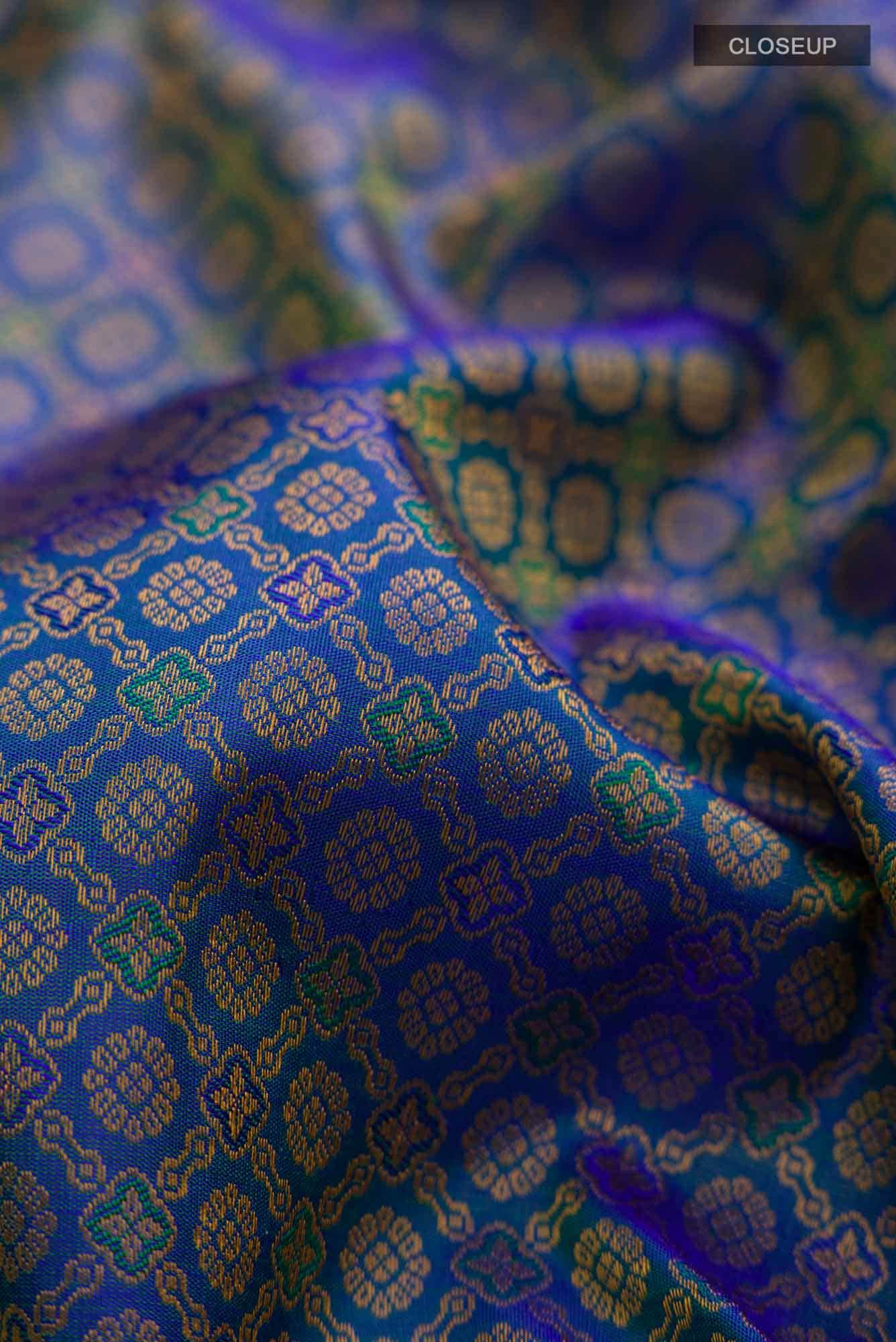 Pure Silk Pure Zari Blue Kanchipuram Saree