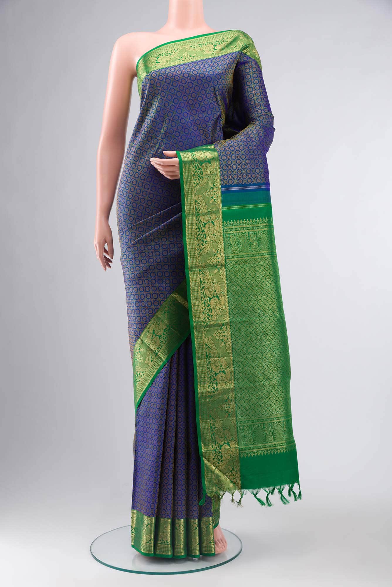 Pure Silk Pure Zari Blue Kanchipuram Saree