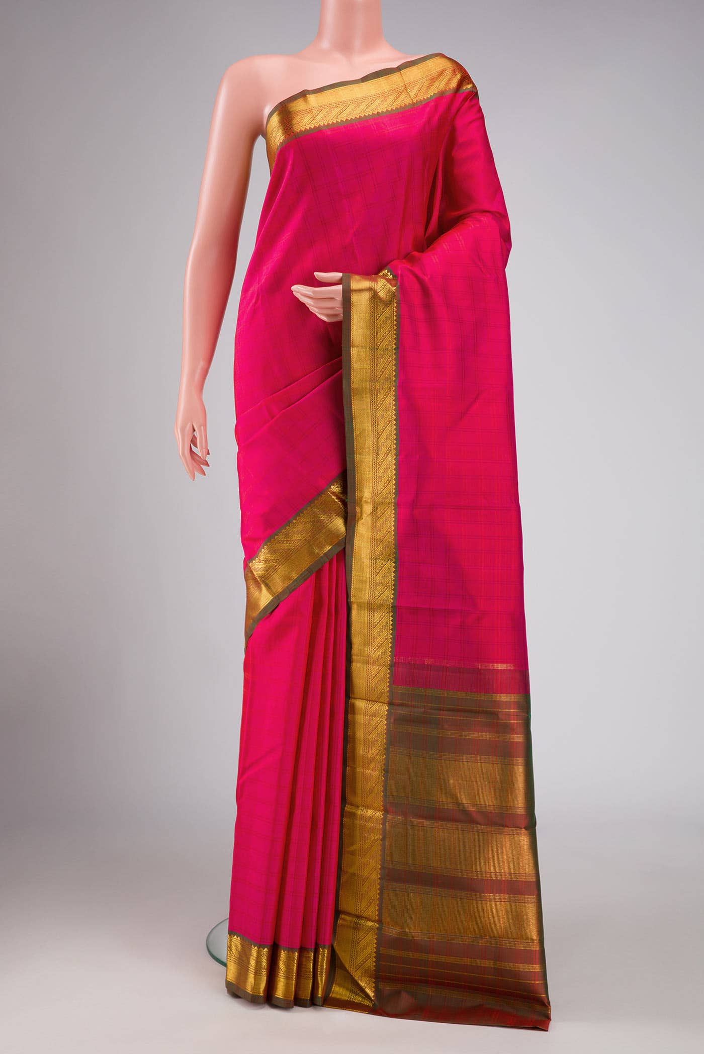 Pure Silk Pure Zari Pink Dual Tone Kanchipuram Saree