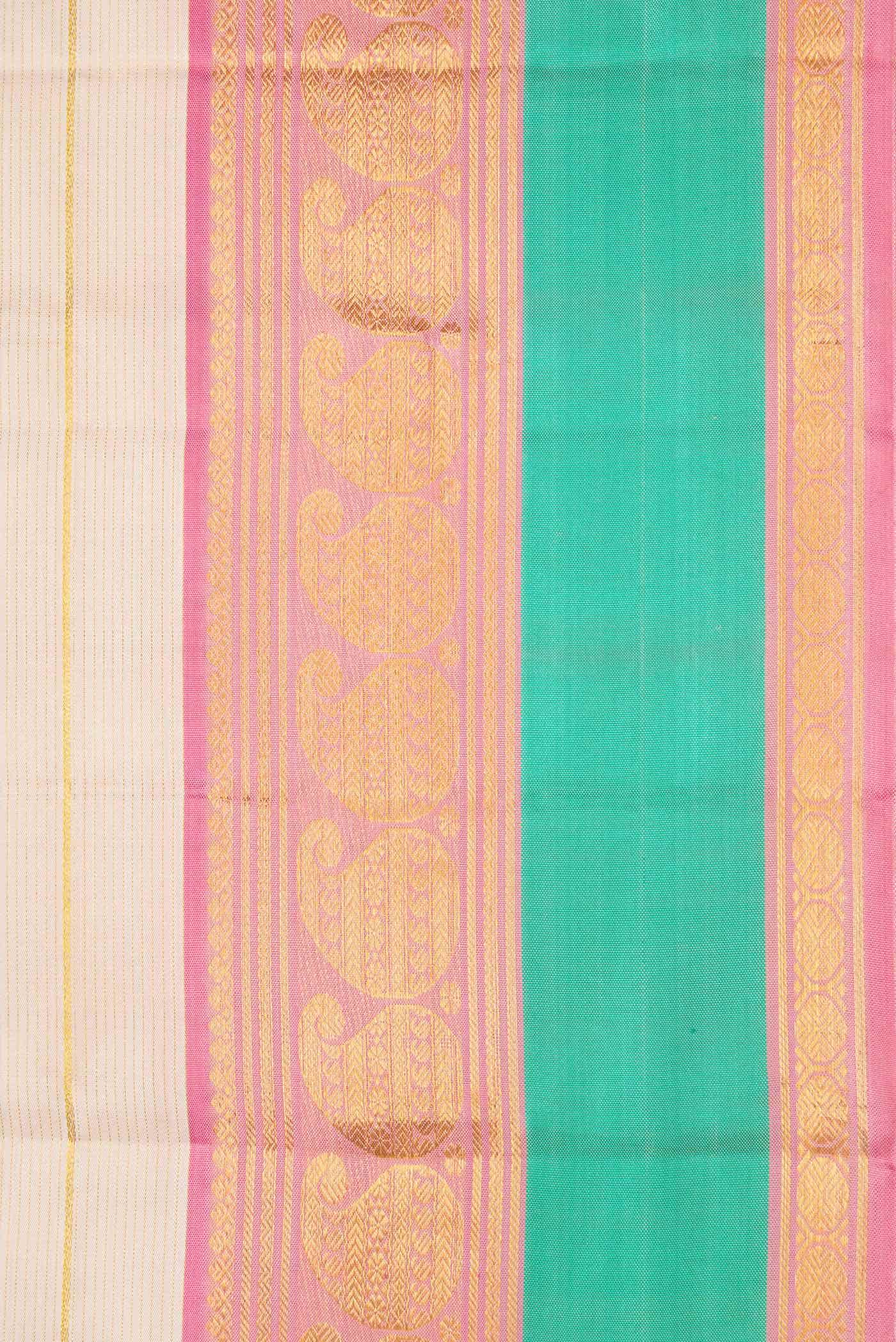 Pure Silk Pure Zari Cream Dual Tone Kanchipuram Saree