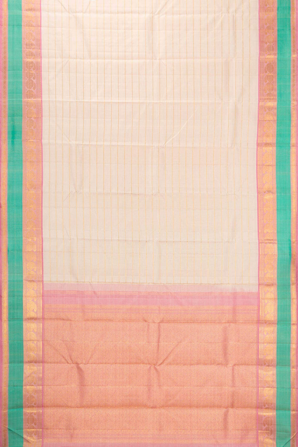 Pure Silk Pure Zari Cream Dual Tone Kanchipuram Saree