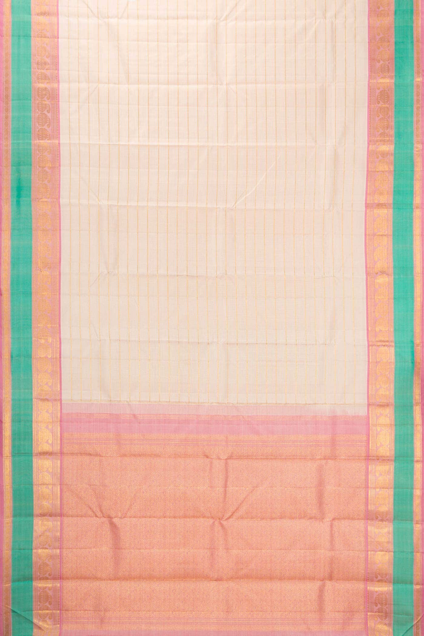 Pure Silk Pure Zari Cream Dual Tone Kanchipuram Saree
