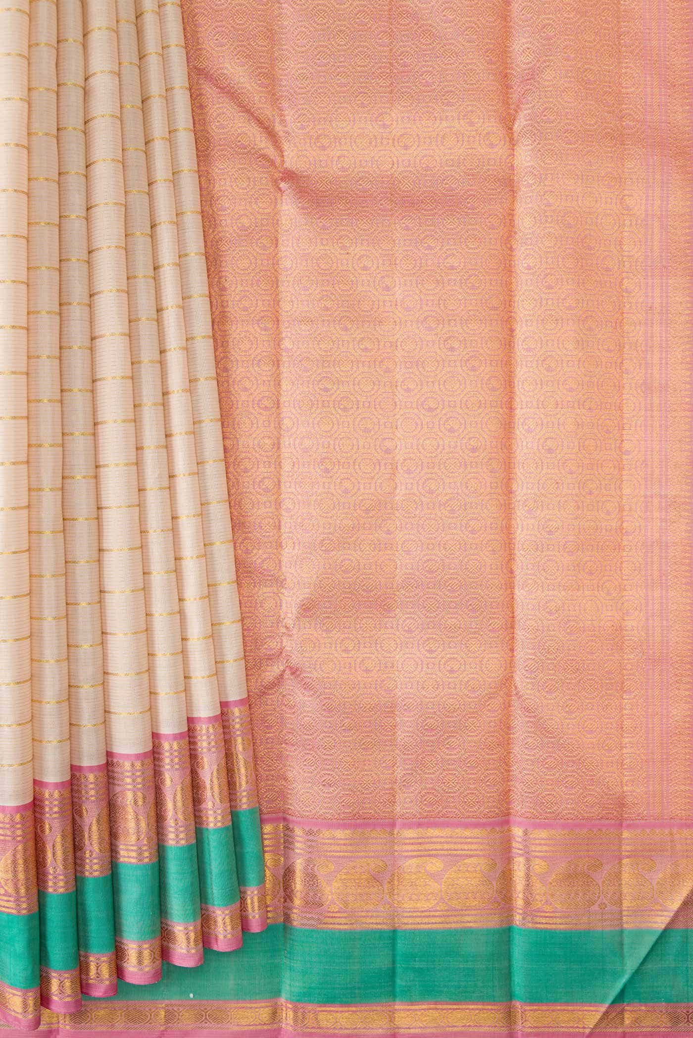 Pure Silk Pure Zari Cream Dual Tone Kanchipuram Saree