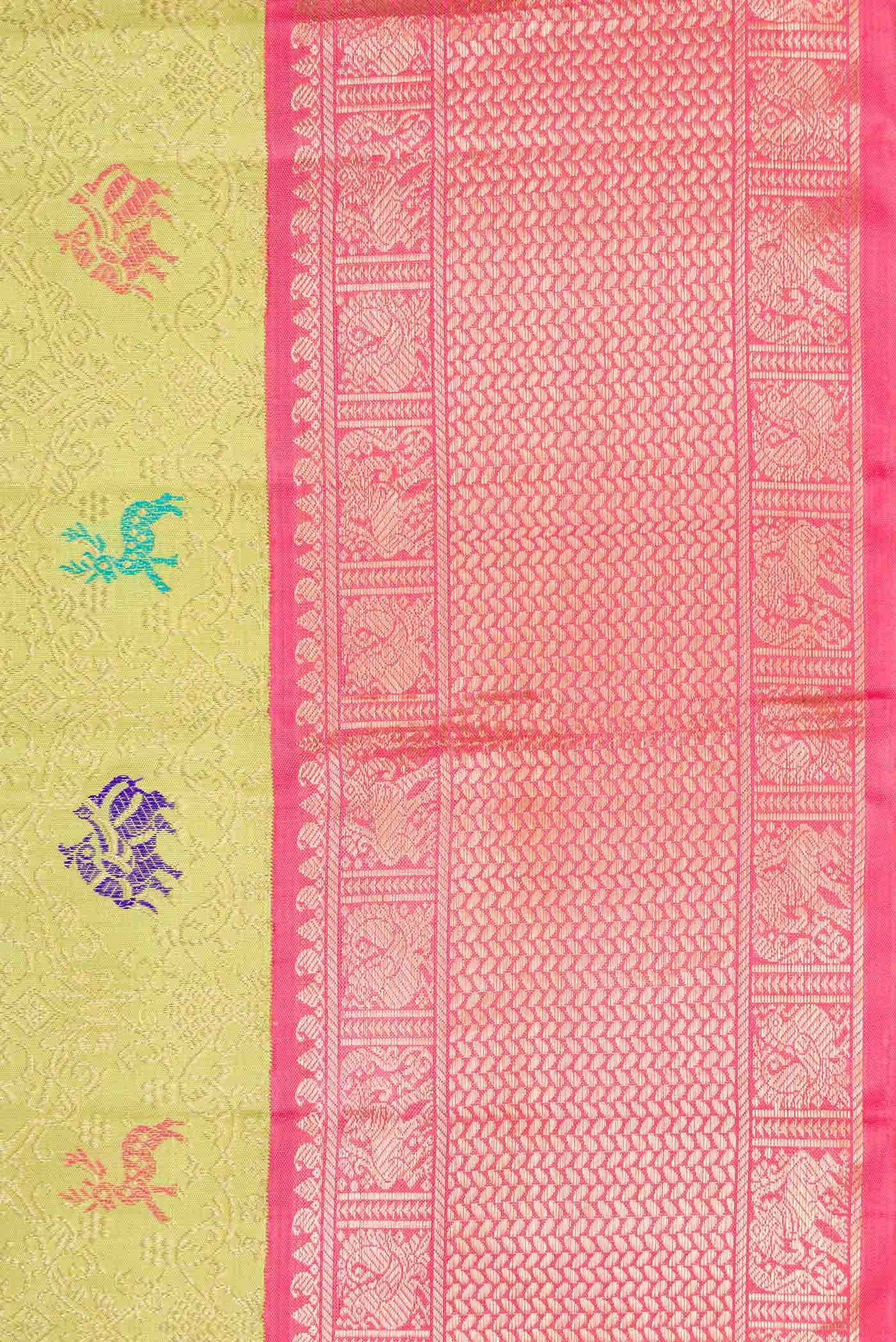 Parrot Green Dual Tone Kanchipuram Silk Saree
