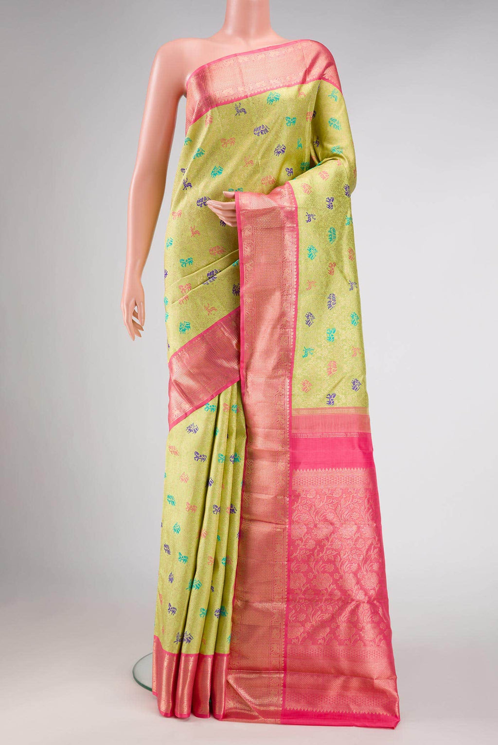 Parrot Green Dual Tone Kanchipuram Silk Saree