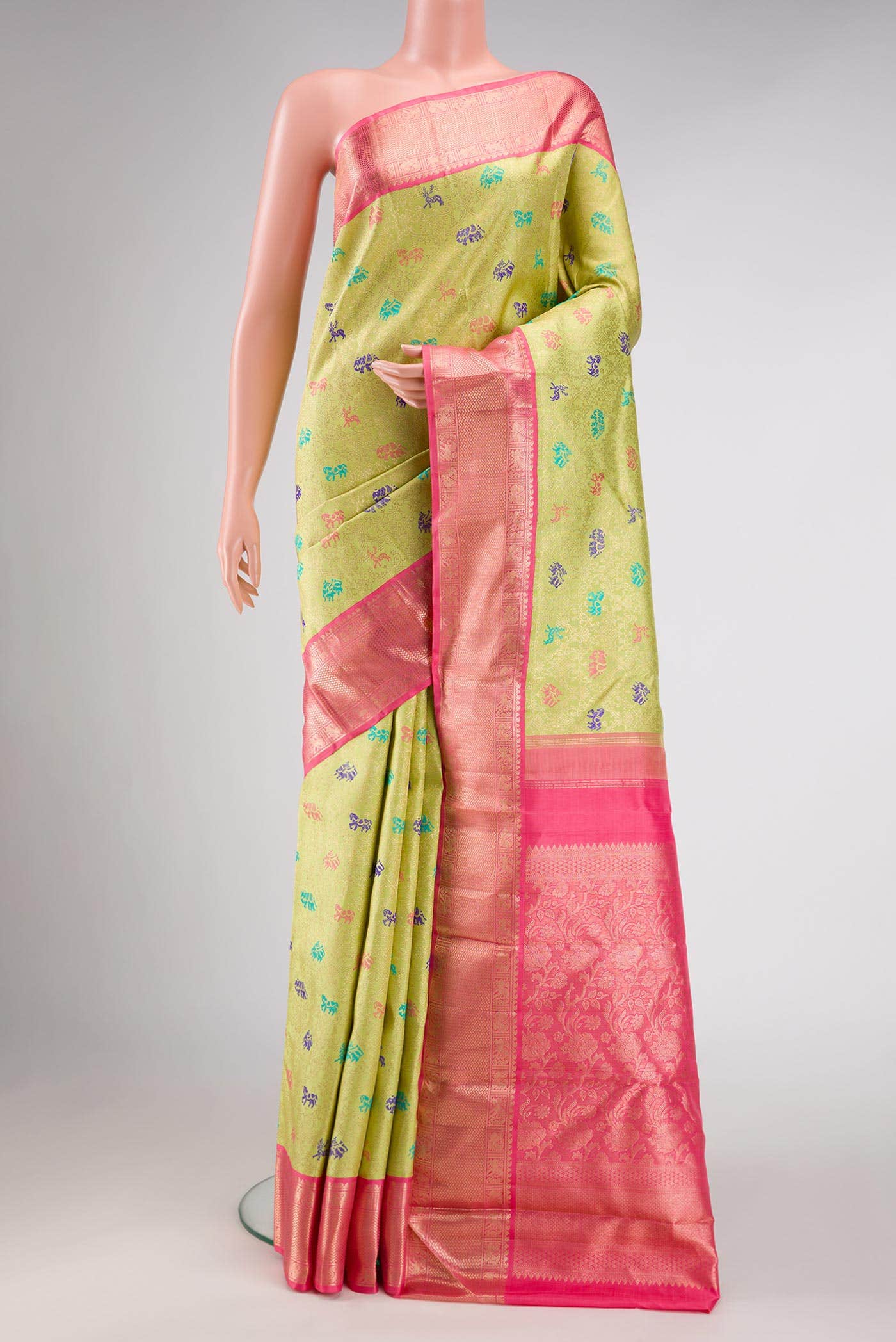 Parrot Green Dual Tone Kanchipuram Silk Saree