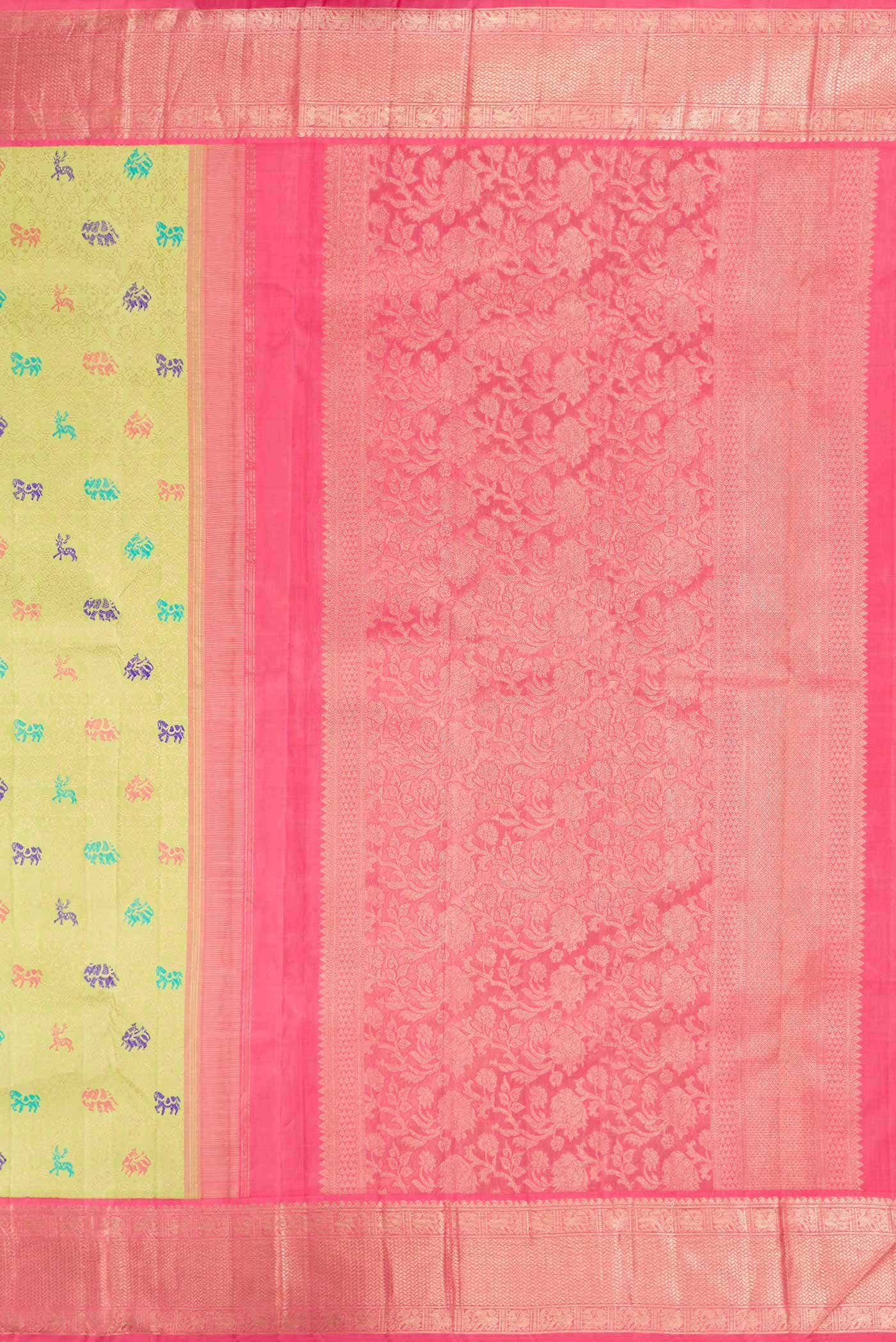 Parrot Green Dual Tone Kanchipuram Silk Saree