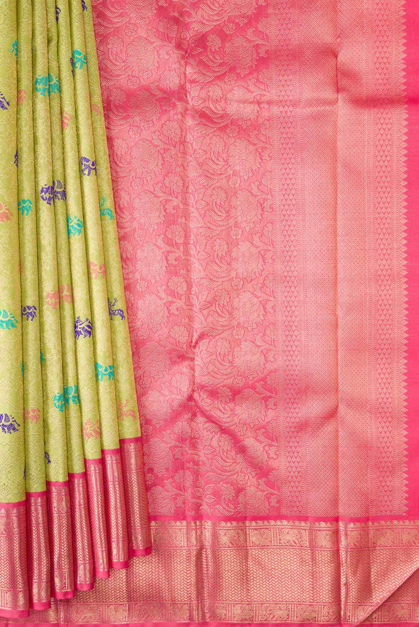 Parrot Green Dual Tone Kanchipuram Silk Saree