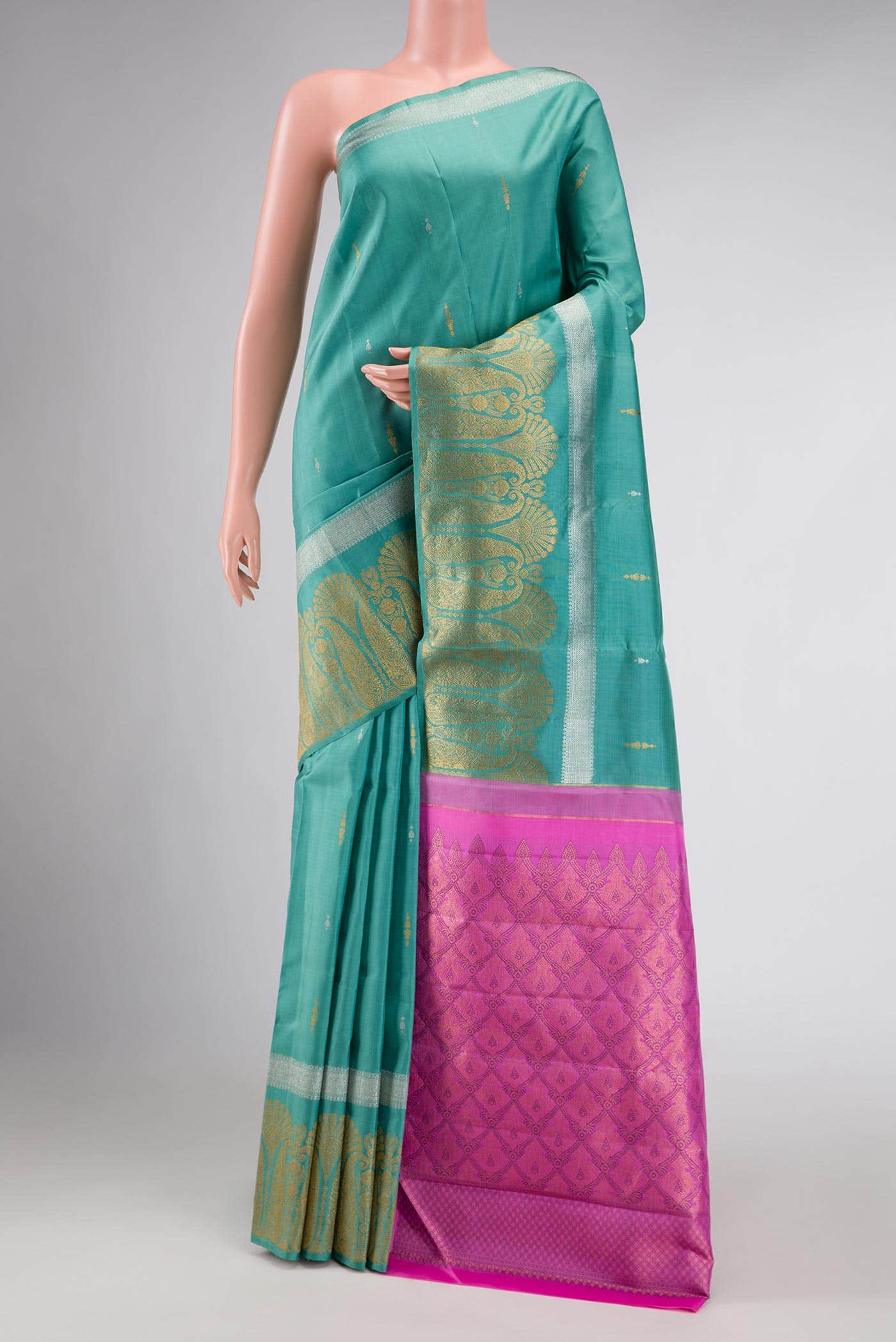 Sea Green Dual Tone Kanchipuram Silk Saree