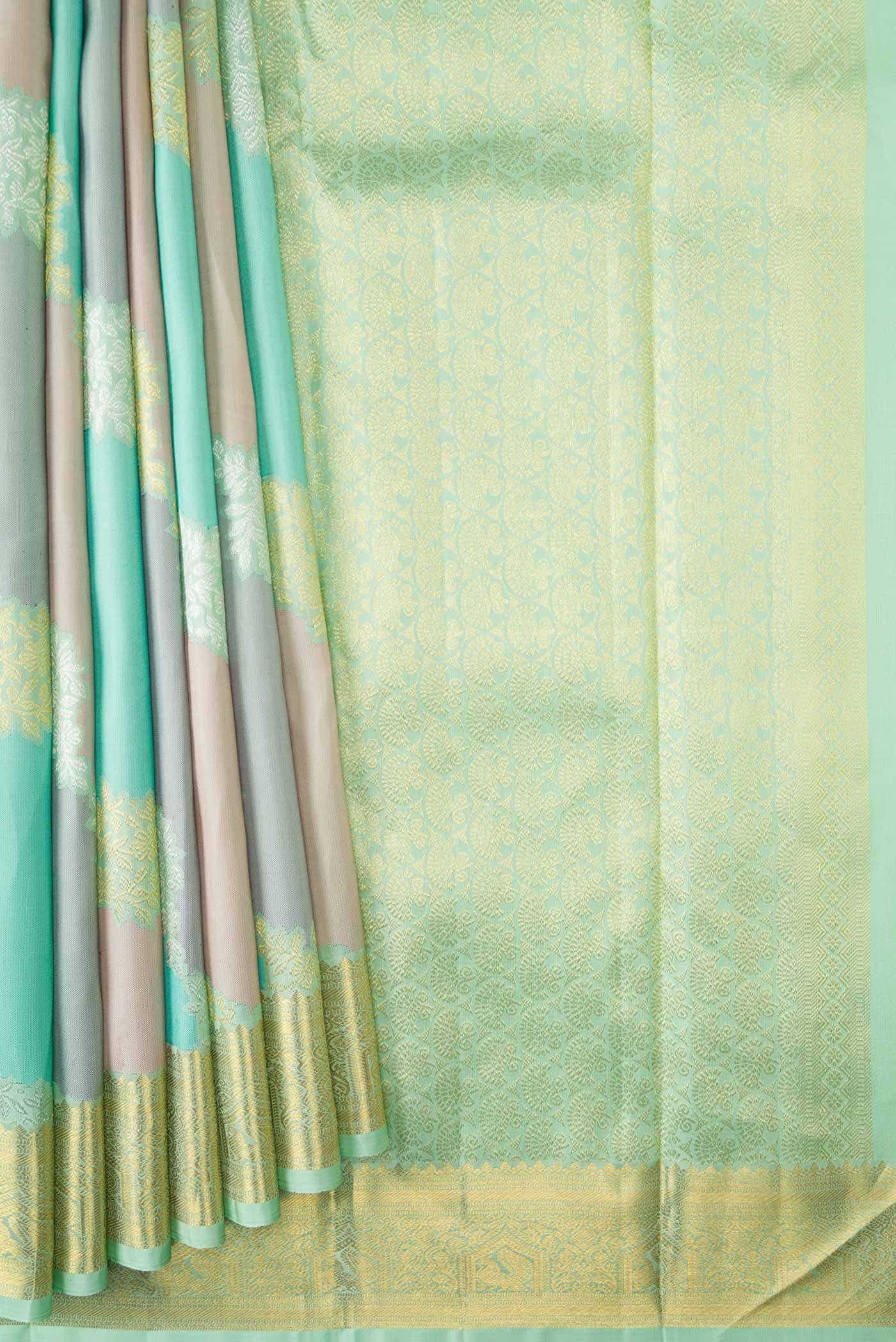 Green Grey and Brown Dual Tone Kanchipuram Silk Saree