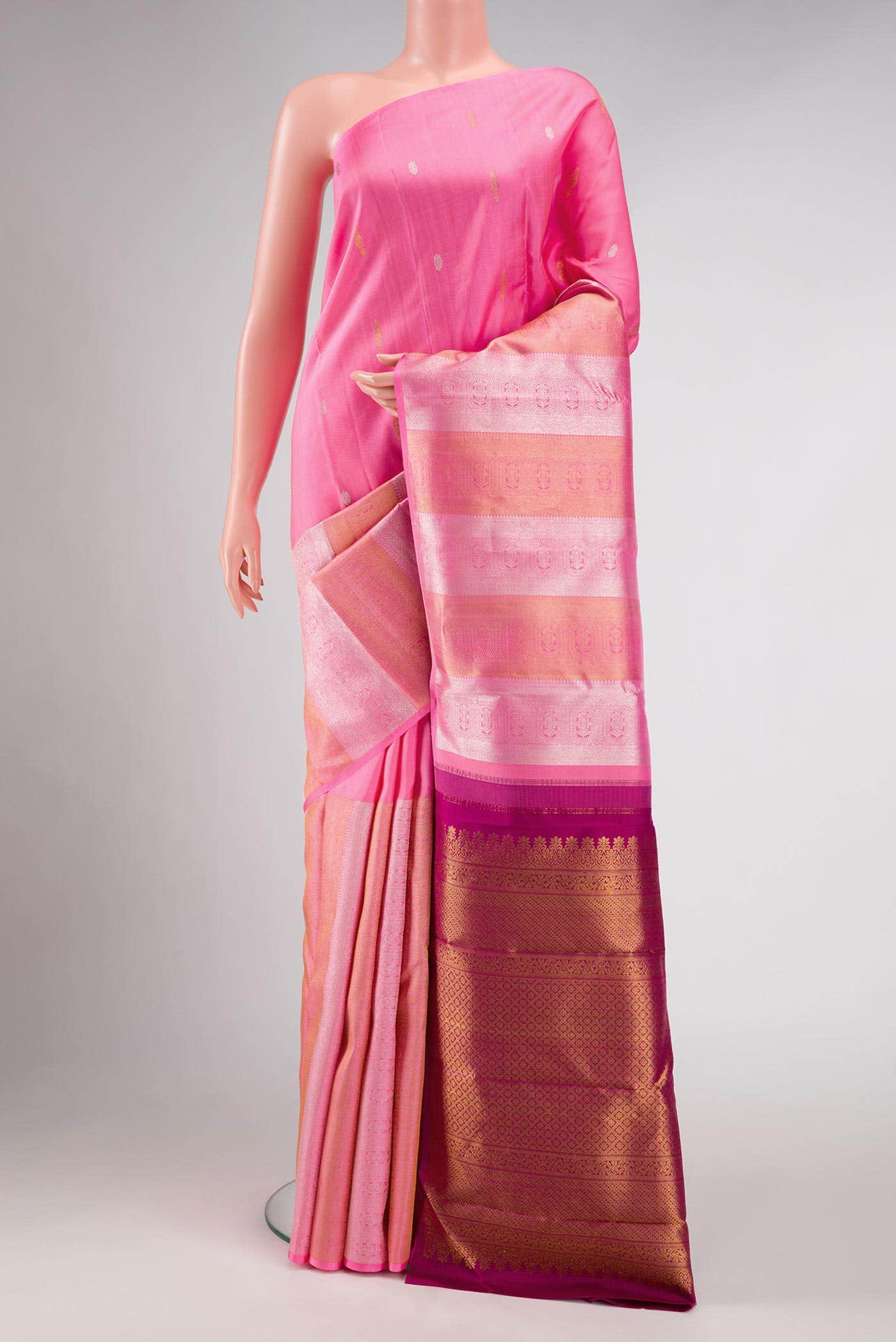 Pink Dual Tone Kanchipuram Silk Saree