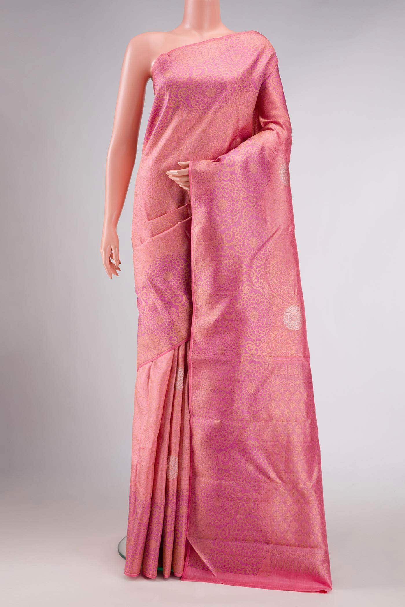 Pink Dual Tone Kanchipuram Silk Saree