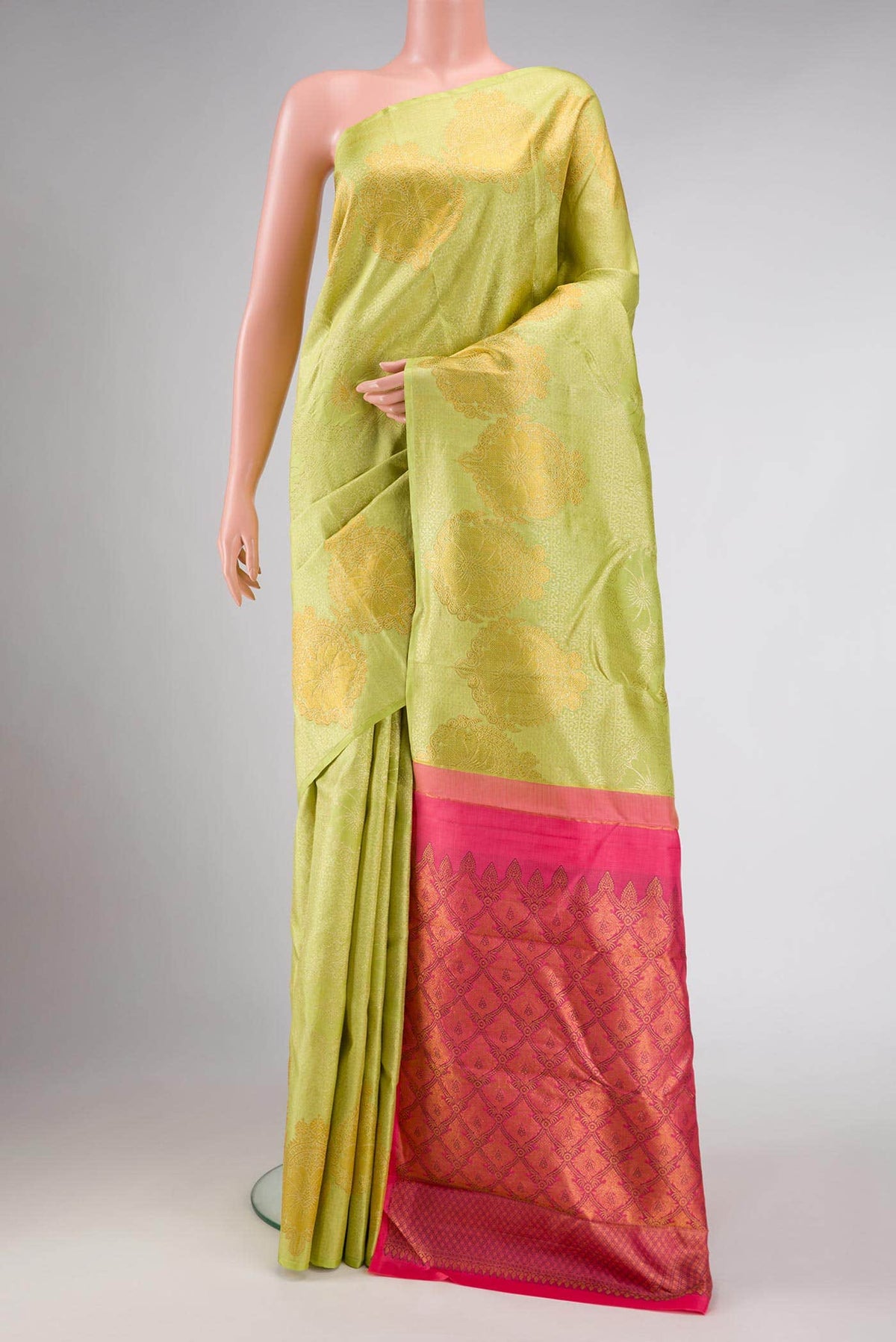 Parrot Green Dual Tone Kanjivaram Silk Saree