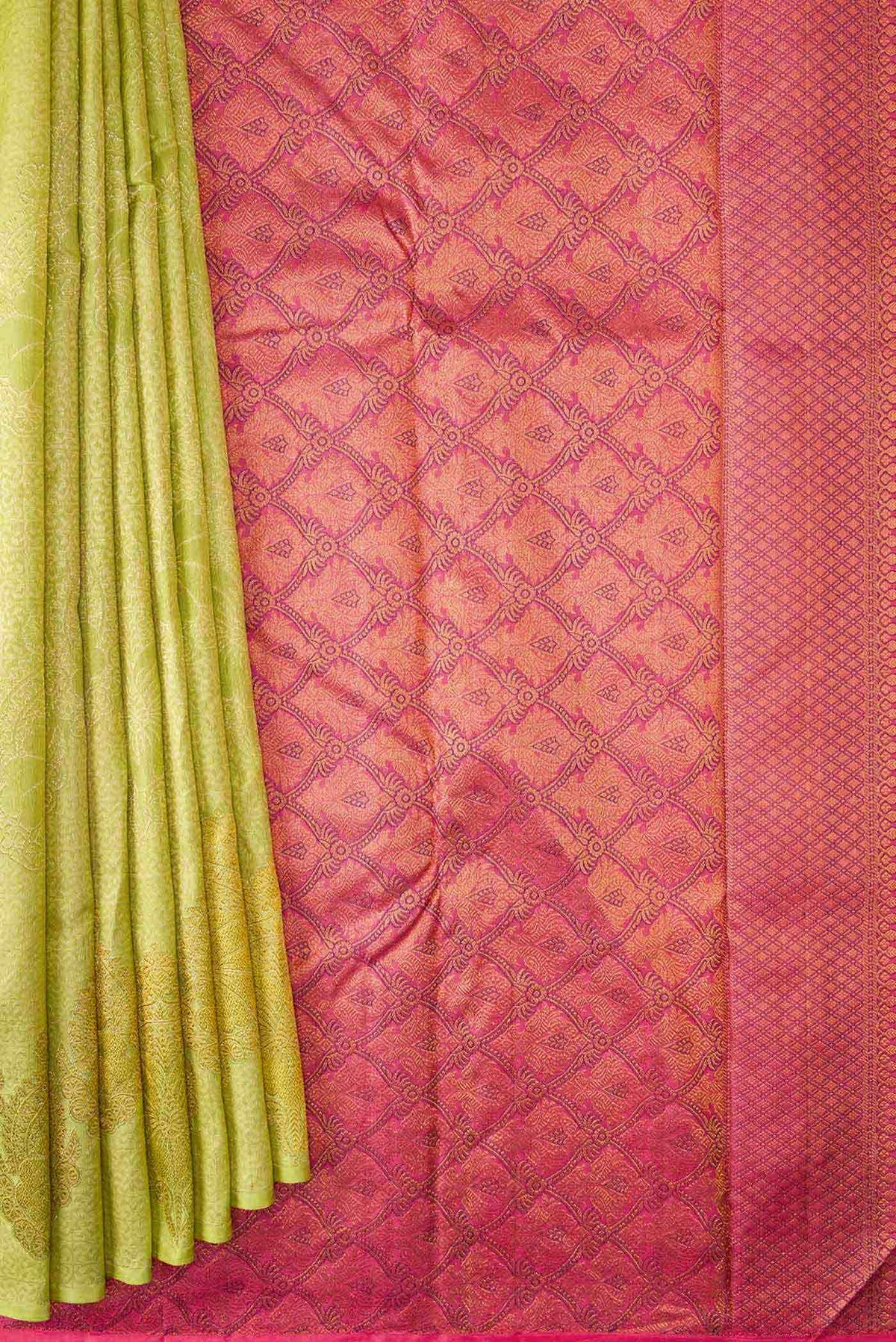 Parrot Green Dual Tone Kanjivaram Silk Saree