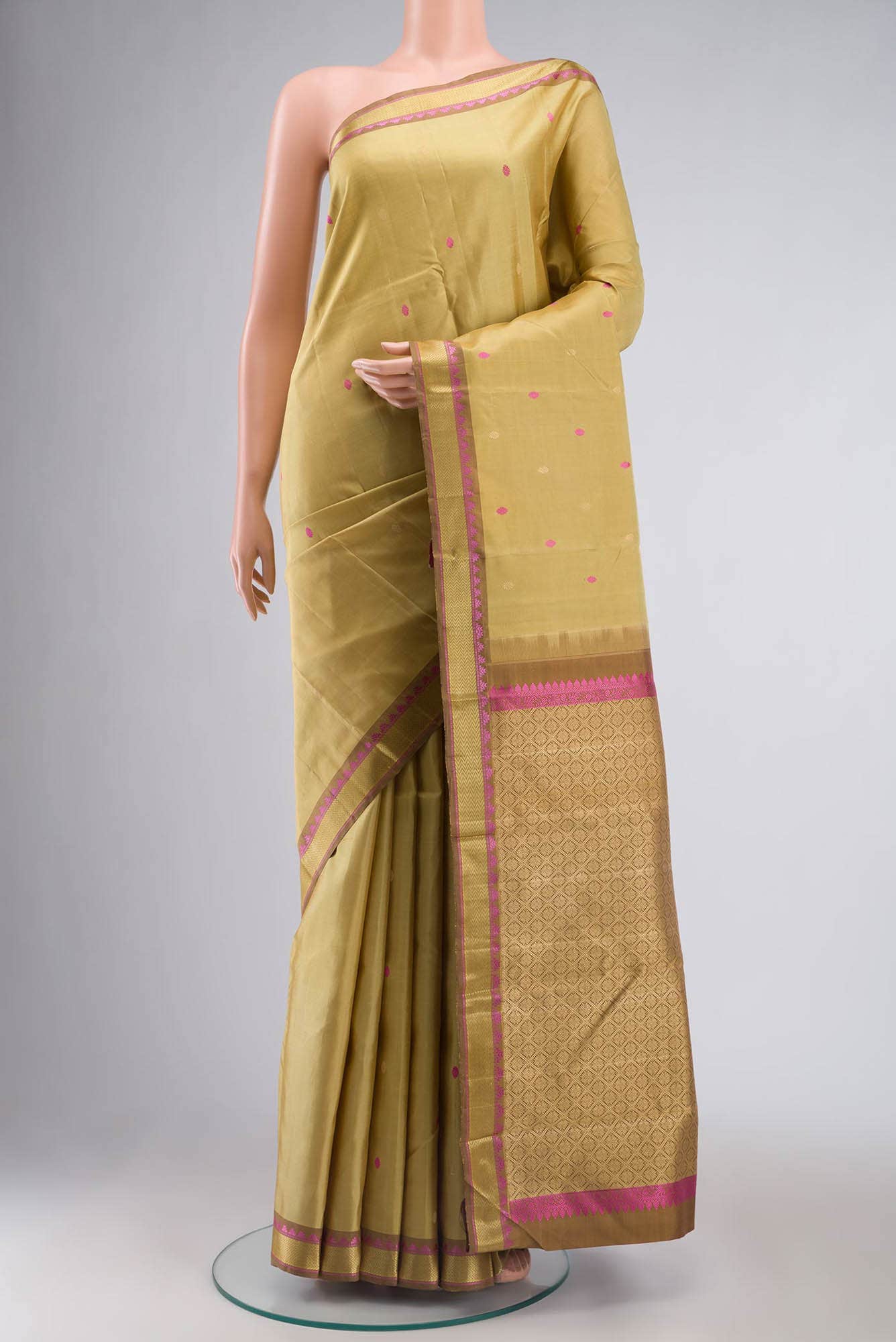 Beige Kanchipuram Silk Saree