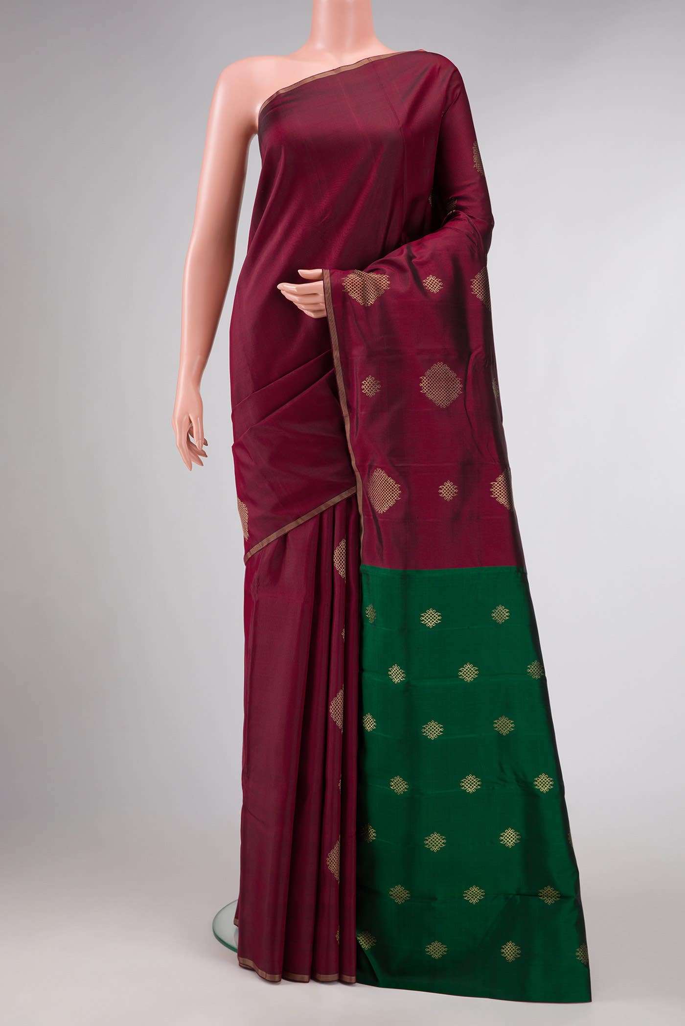 Pure Silk Pure Zari Maroon Dual Tone Kanchipuram Saree