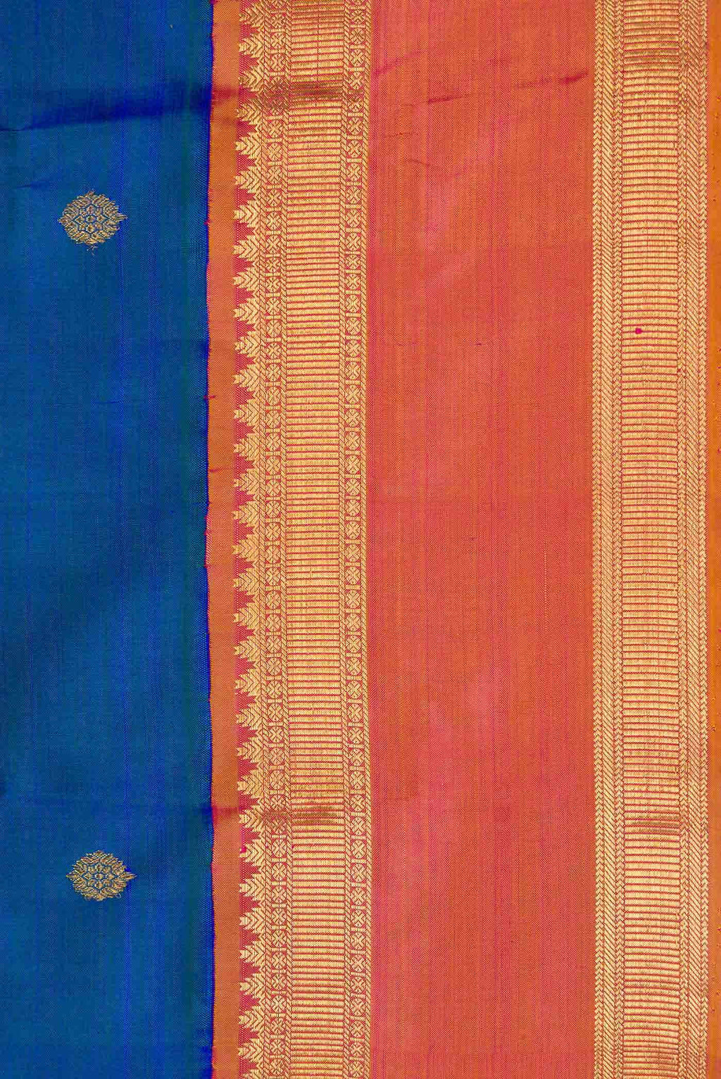 Pure Silk Pure Zari Peacock Blue Dual Tone Kanchipuram Saree