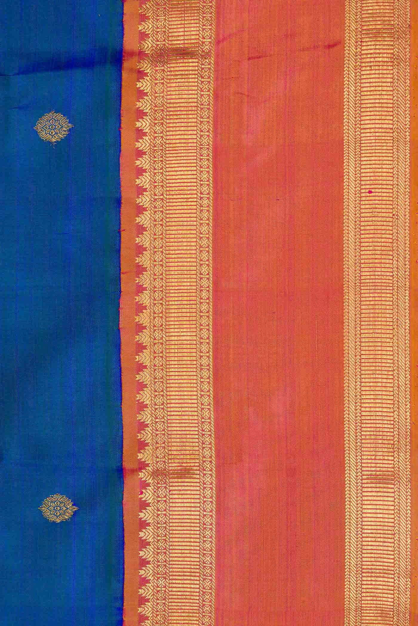 Pure Silk Pure Zari Peacock Blue Dual Tone Kanchipuram Saree