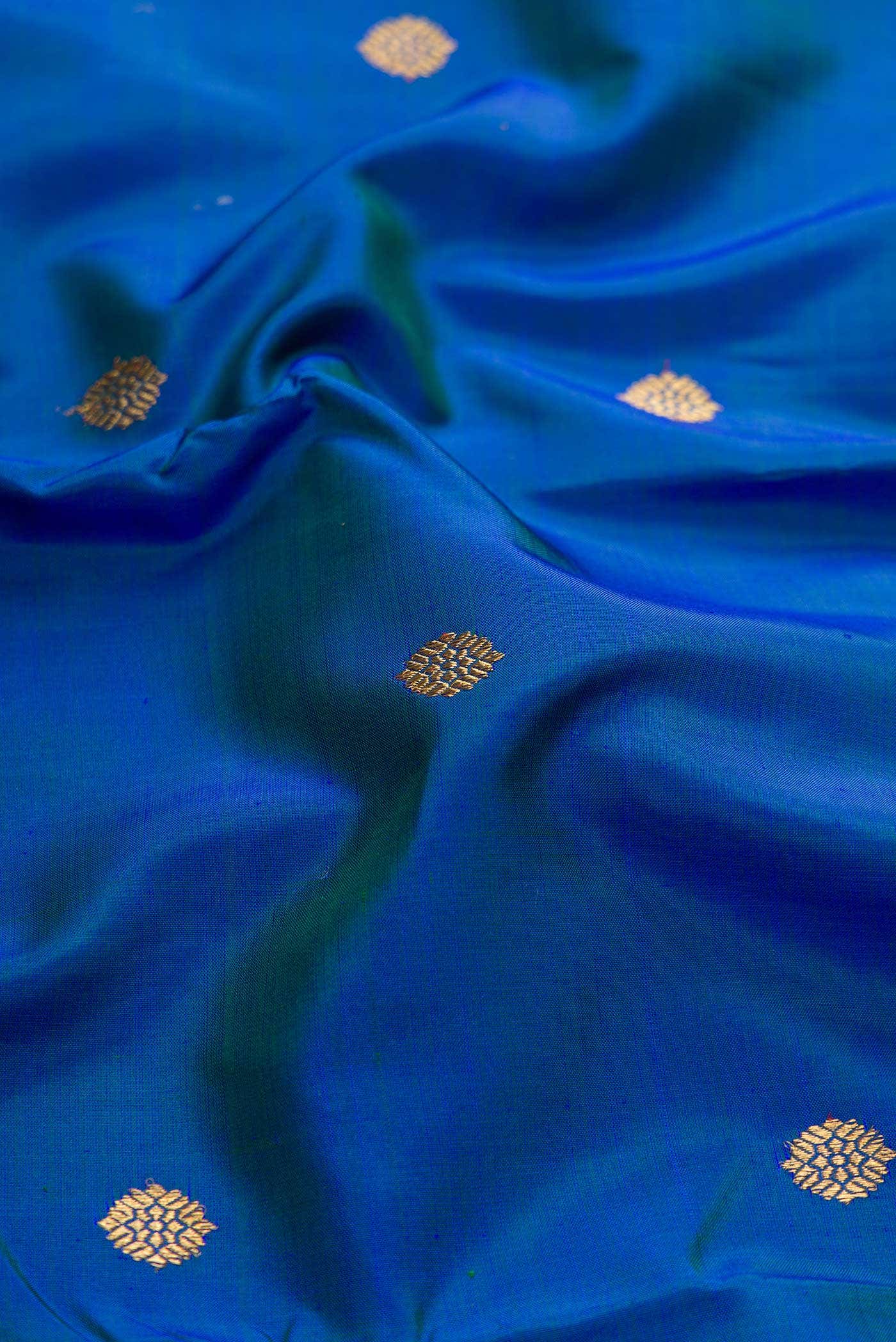 Pure Silk Pure Zari Peacock Blue Dual Tone Kanchipuram Saree