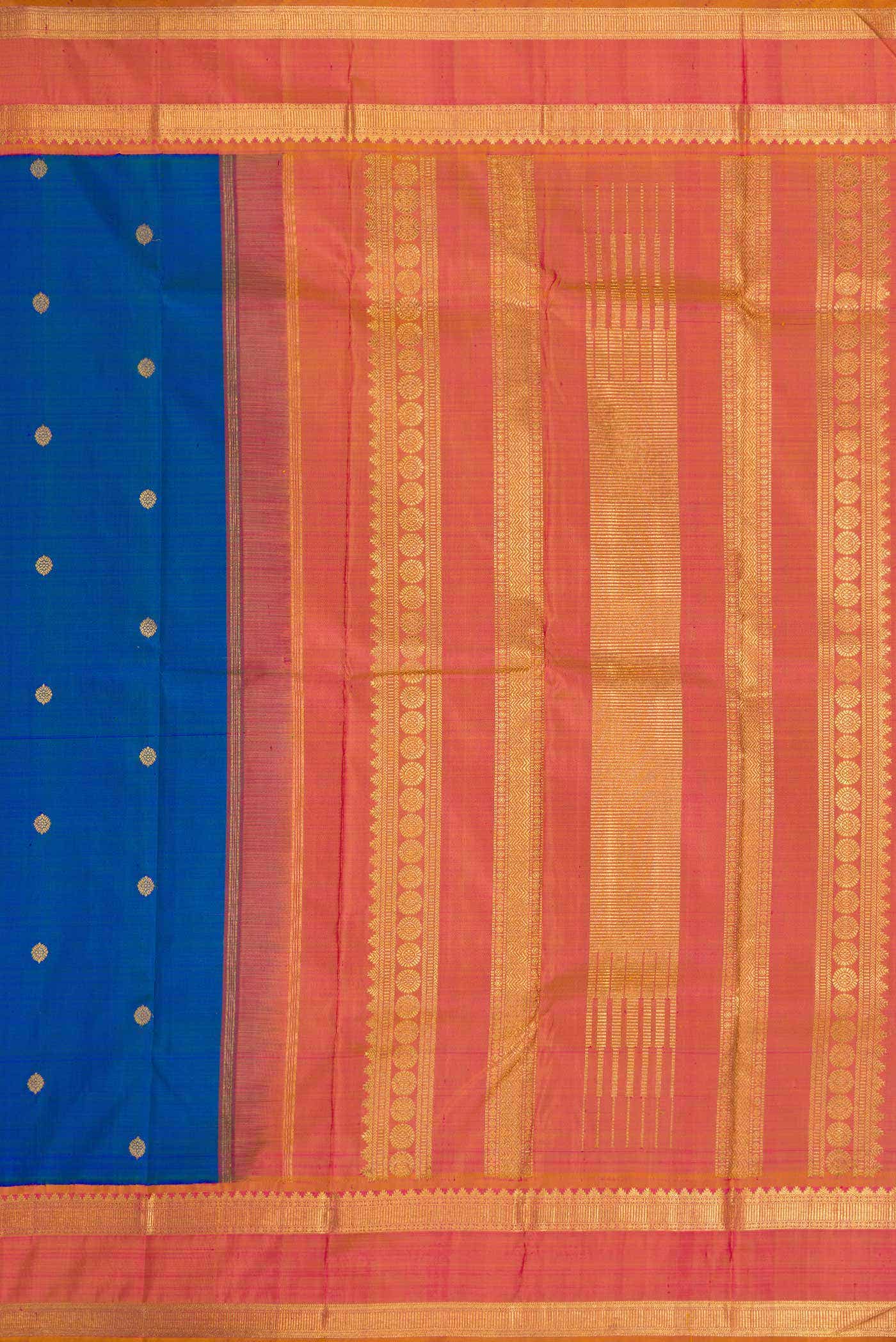 Pure Silk Pure Zari Peacock Blue Dual Tone Kanchipuram Saree