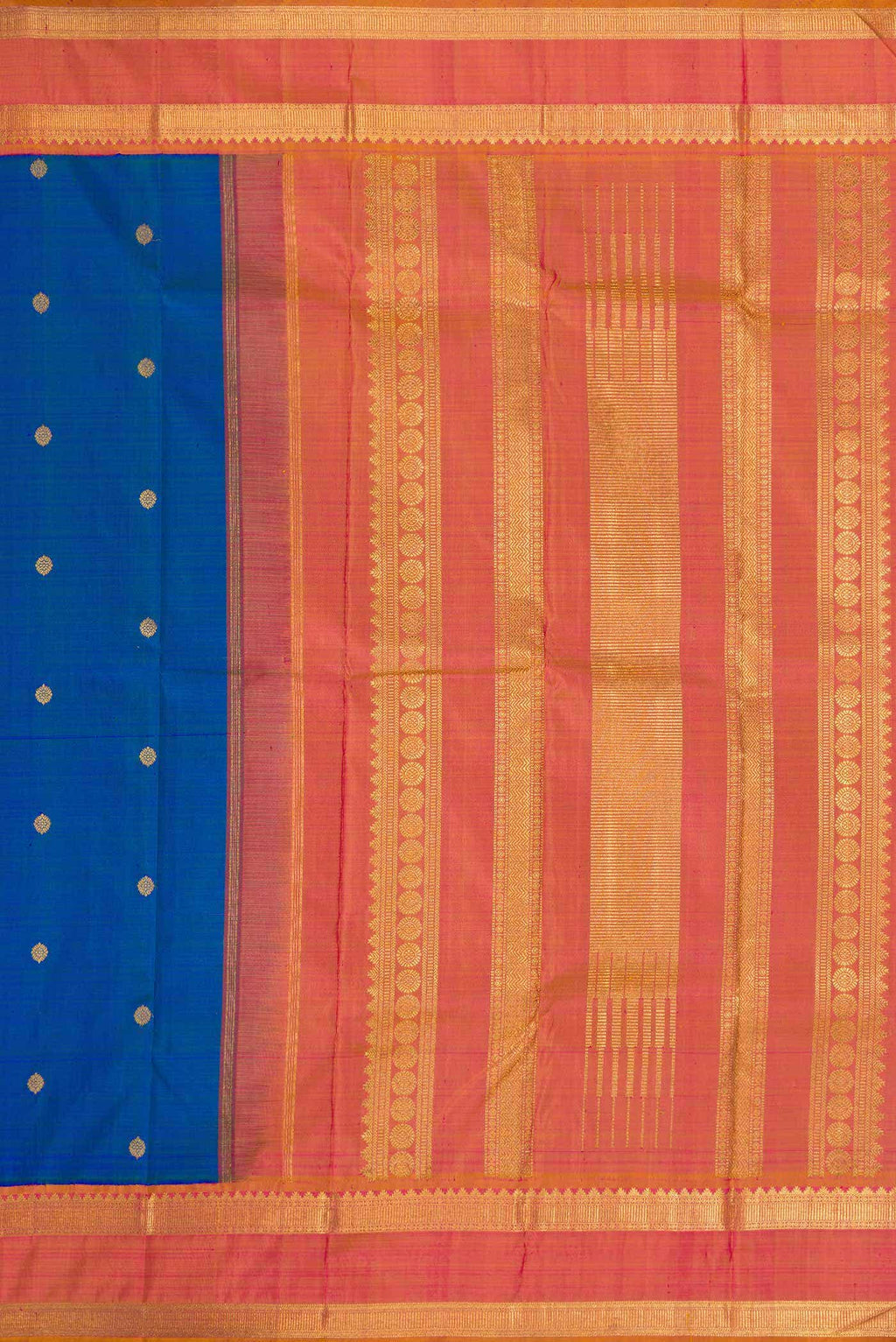 Pure Silk Pure Zari Peacock Blue Dual Tone Kanchipuram Saree