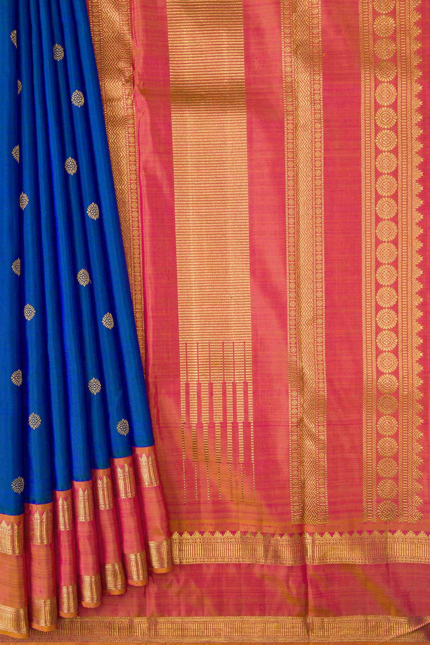 Pure Silk Pure Zari Peacock Blue Dual Tone Kanchipuram Saree