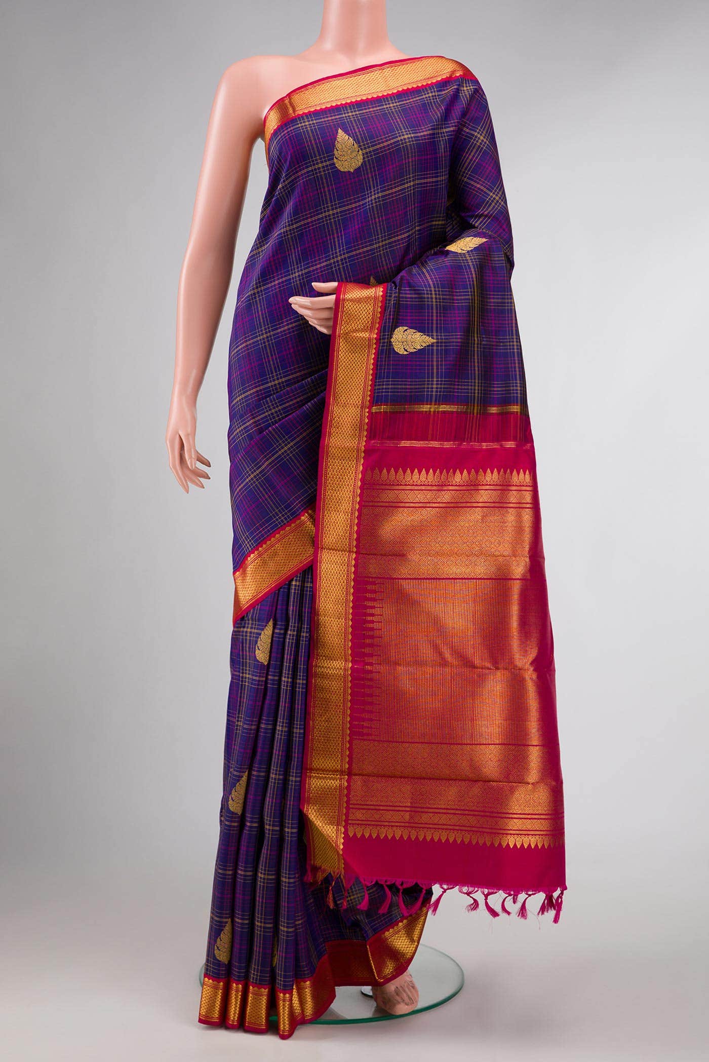 Pure Silk Pure Zari Violet Dual Tone Kanchipuram Saree