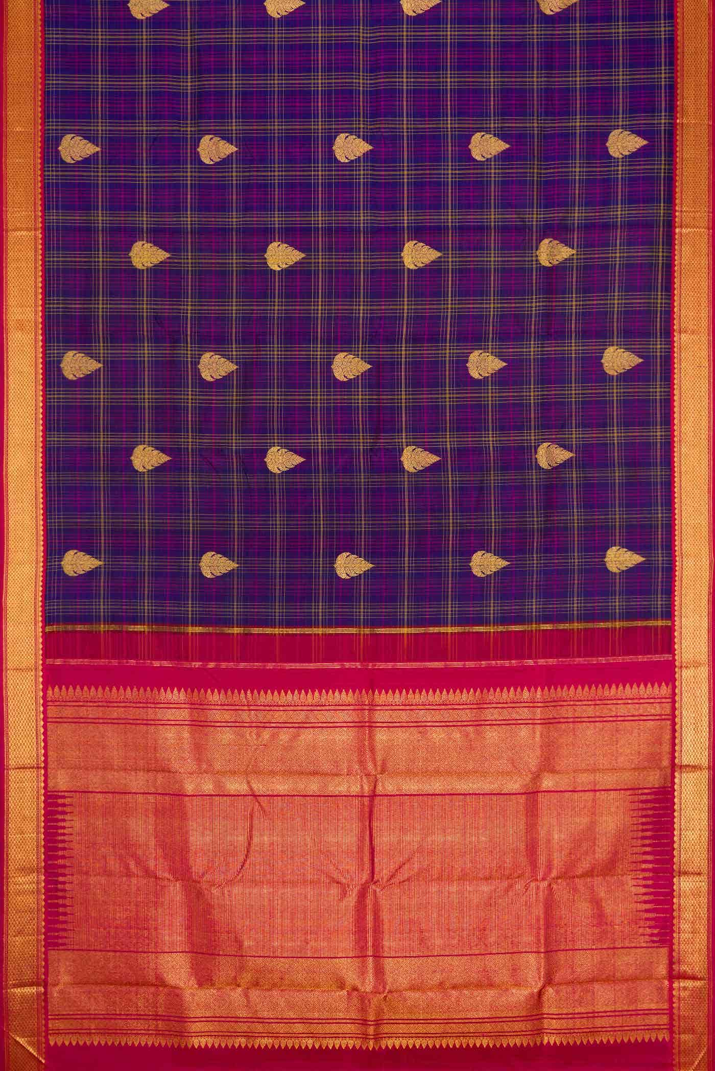 Pure Silk Pure Zari Violet Dual Tone Kanchipuram Saree
