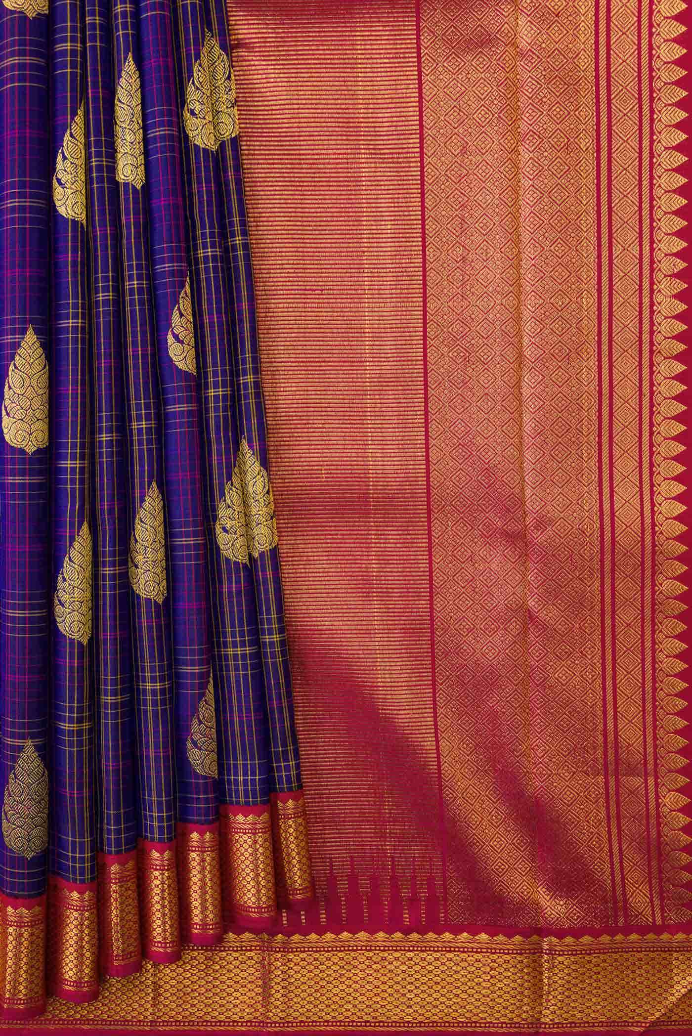 Pure Silk Pure Zari Violet Dual Tone Kanchipuram Saree