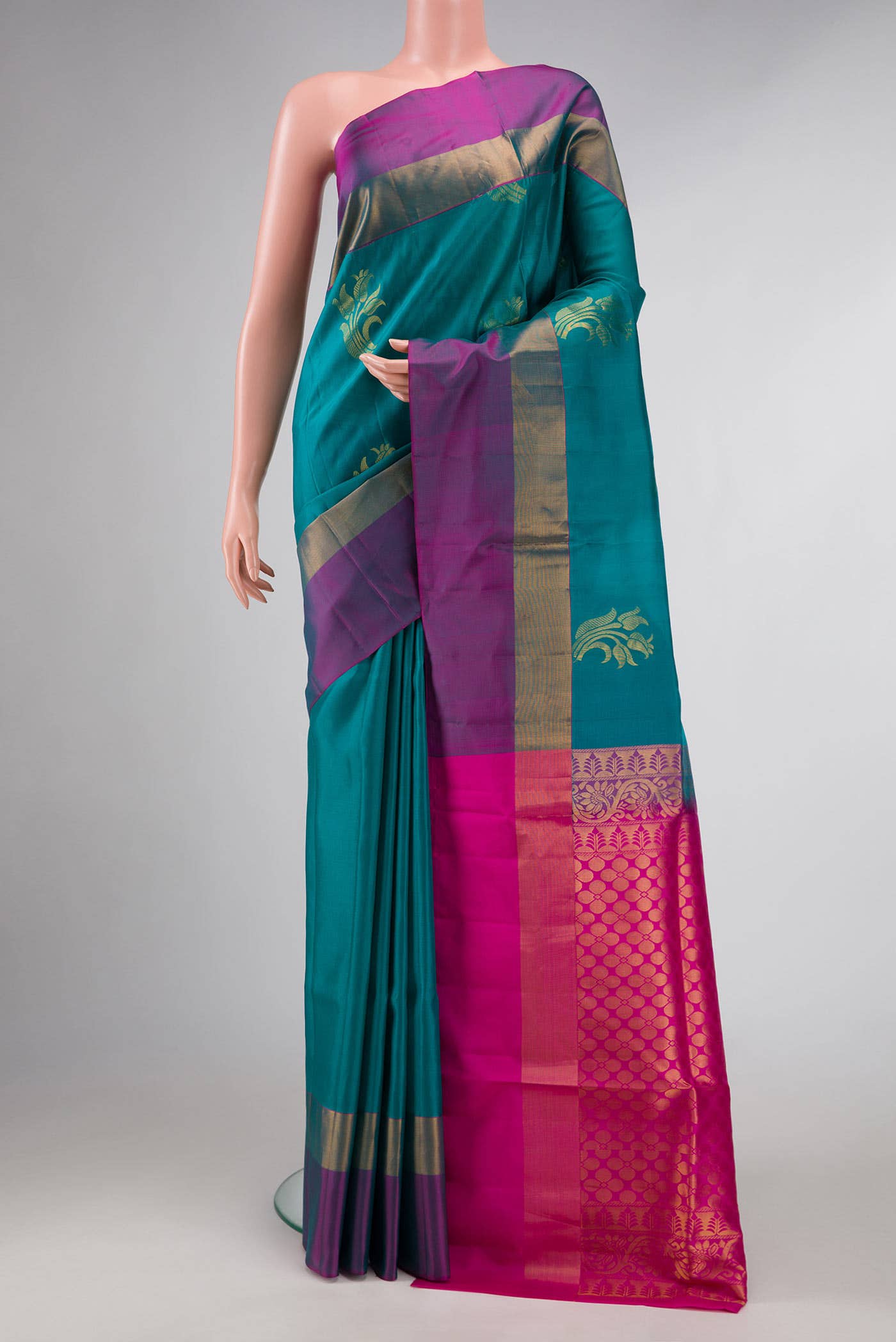 Green Dual Tone Soft Silk Saree