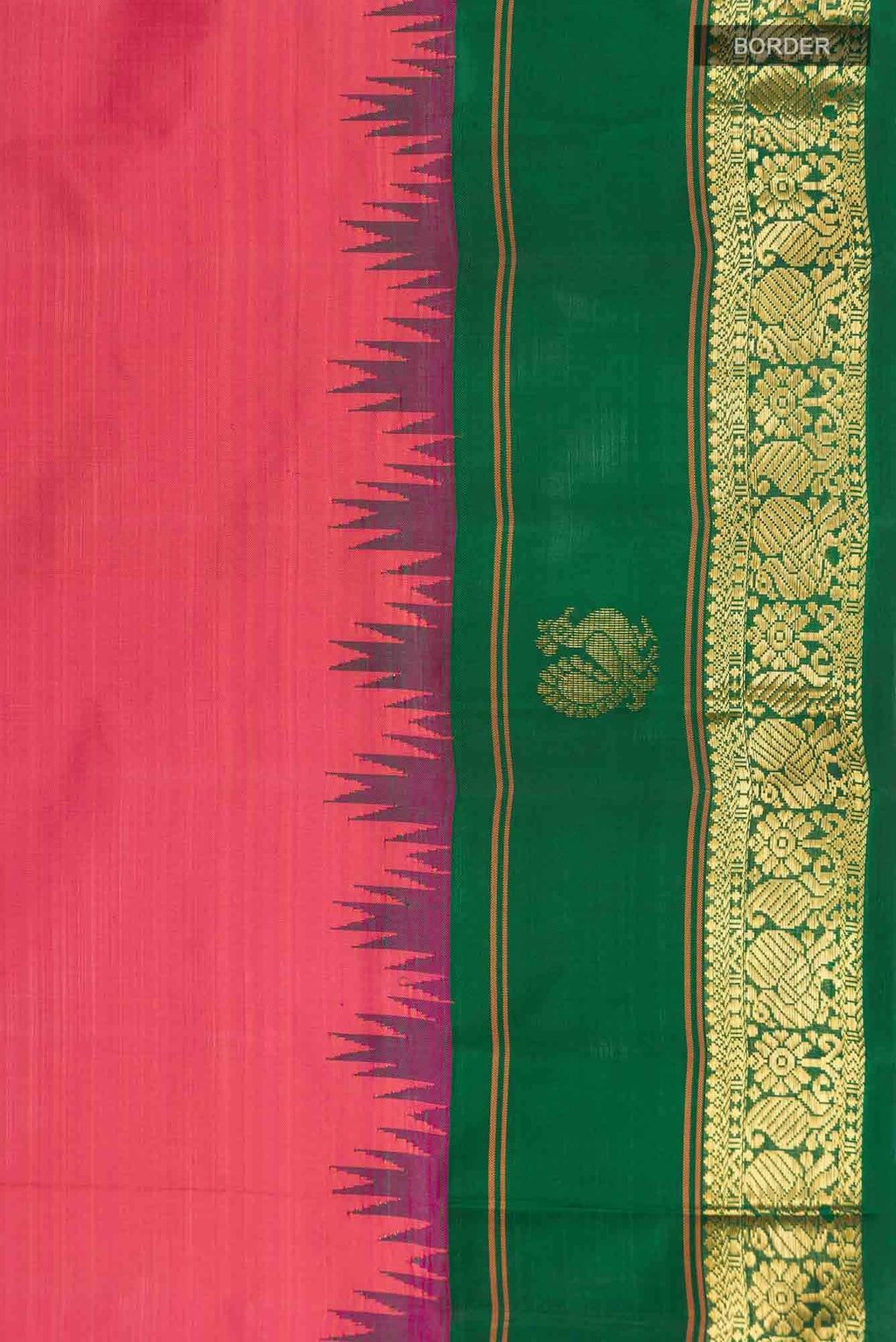 Pure Silk Pure Zari Pink with Orange Dual Tone Kanchipuram Saree