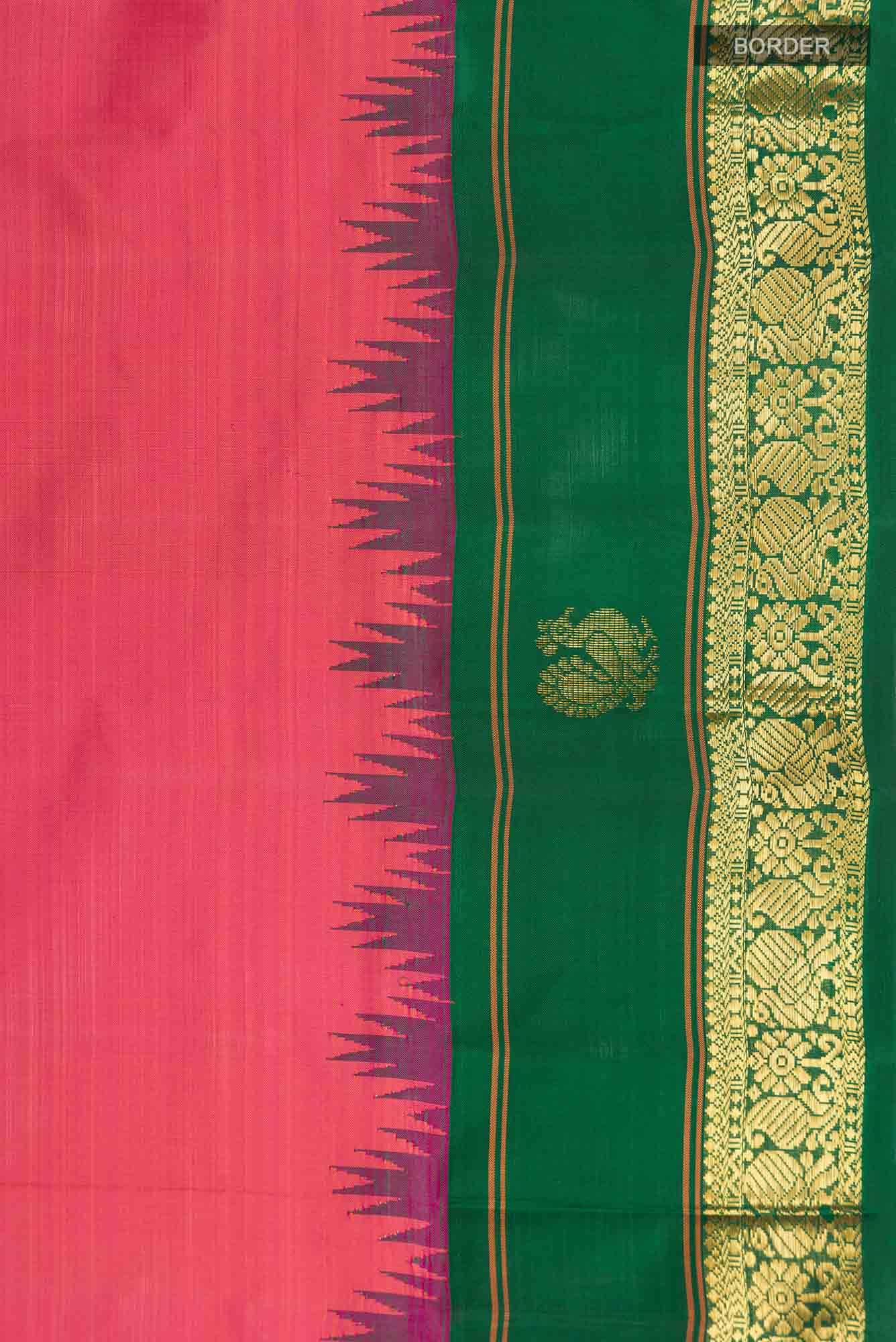 Pure Silk Pure Zari Pink with Orange Dual Tone Kanchipuram Saree